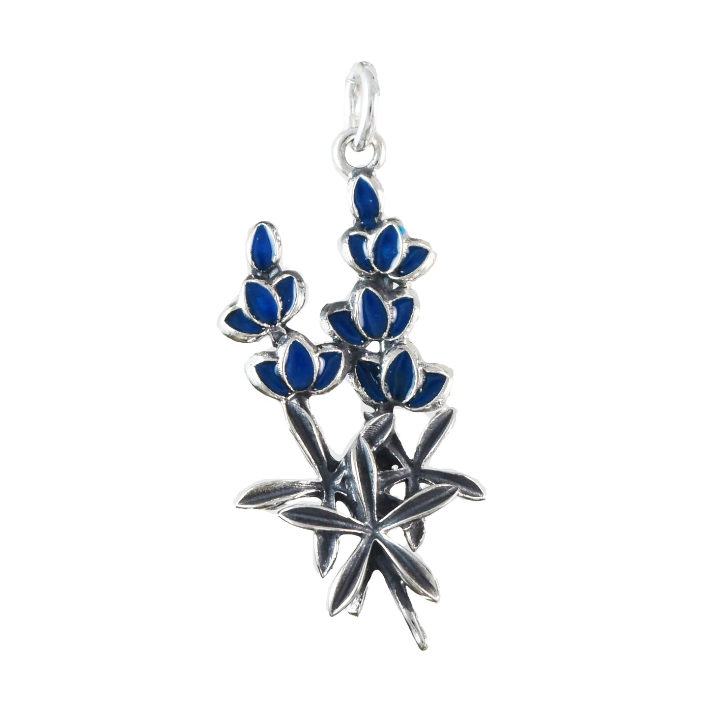 Texan Bluebonnet Pendant, State Flower of Texas, Sterling Silver Blue Bonnet Charm Pendant, N9449 Birthday Mother Wife Mom Gift