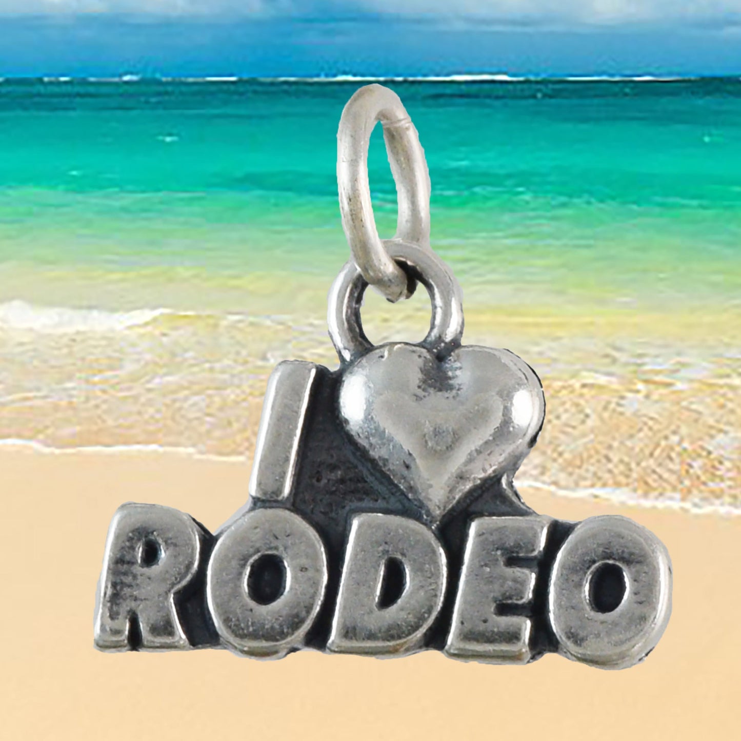 Texan I Love Rodeo Pendant, Sterling Silver I Love Rodeo Charm Pendant, N9451 Birthday Mother Gift, Texan Jewelry