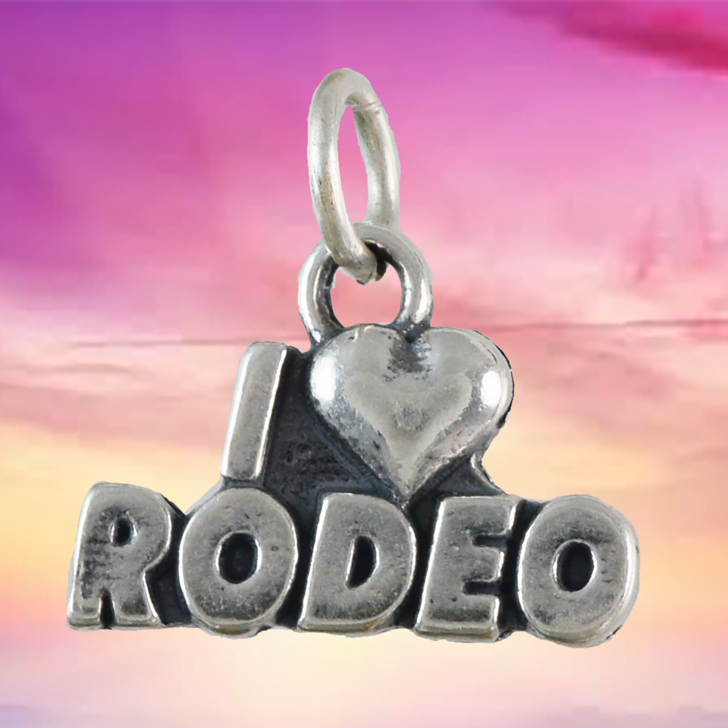 Texan I Love Rodeo Pendant, Sterling Silver I Love Rodeo Charm Pendant, N9451 Birthday Mother Gift, Texan Jewelry