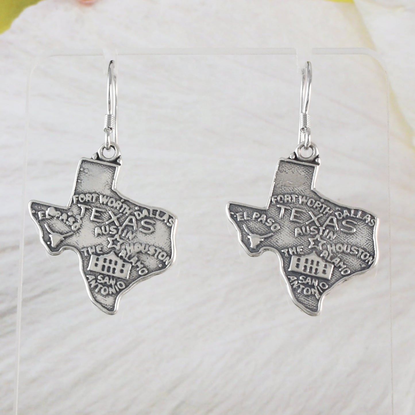 Texas Map Earrings, Sterling Silver Map of Texas Dangle Earrings, E9457 Birthday Mother Gift, Texan Jewelry