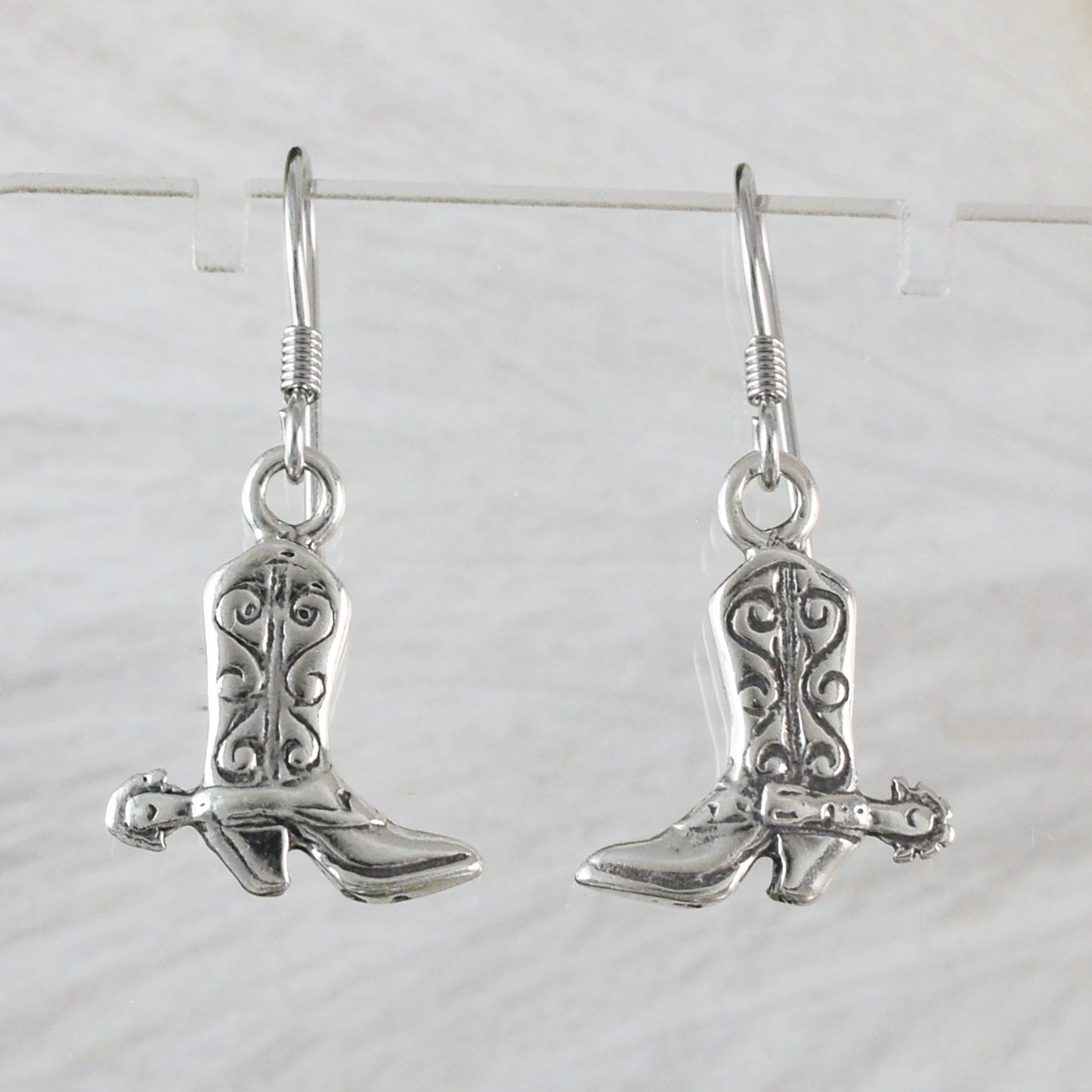 Texan 3D Cowgirl Boot Earrings, Sterling Silver Cowgirl Boot Dangle Earrings, E9462 Birthday Mother Gift, Texan Jewelry