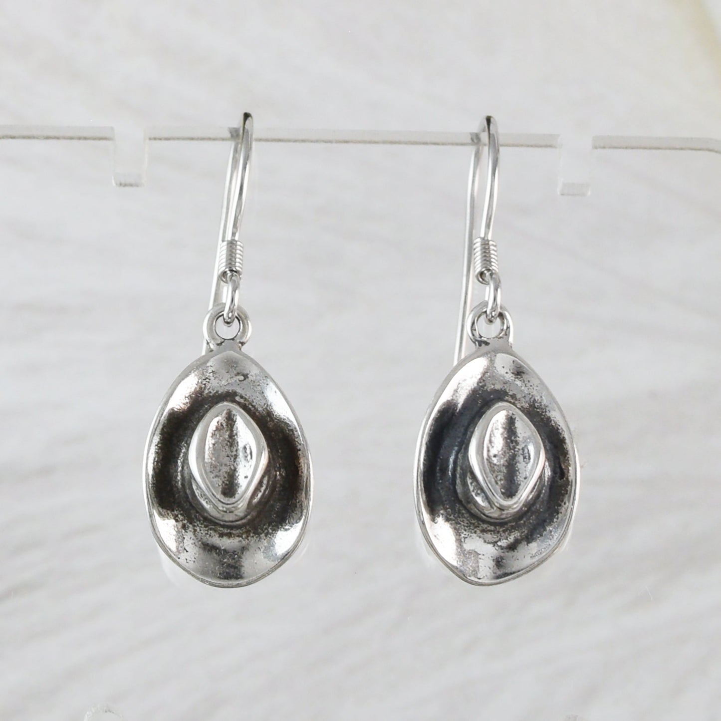 Texan 3D Cowboy Hat Earrings, Sterling Silver Cowboy Hat Dangle Earrings, E9467 Birthday Mother Gift, Texan Jewelry
