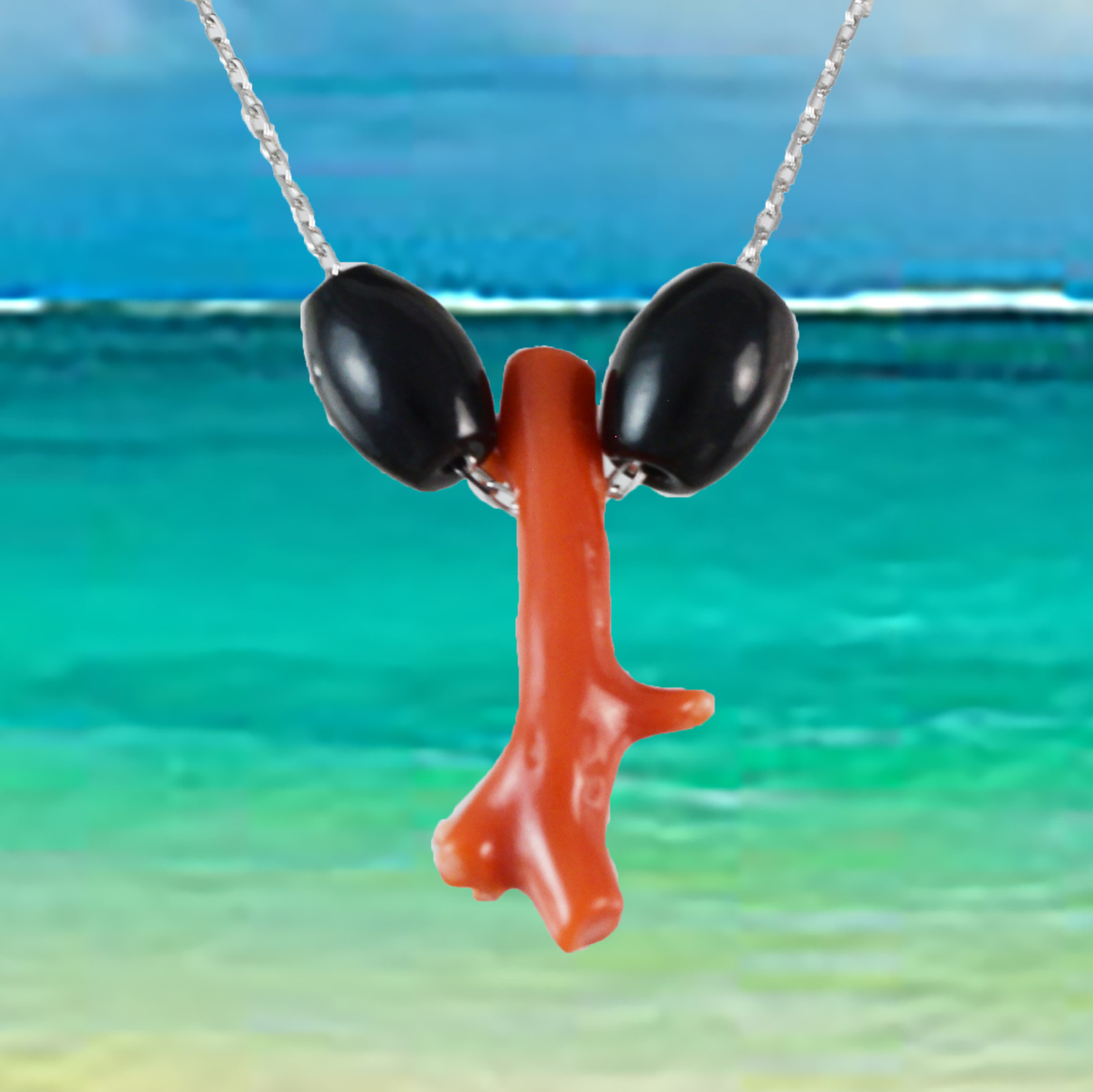 Genuine Black and Red Branch Coral Necklace in Adjustable Sterling Silver Chain, N9504 - Paradise Treasures Jewelry
