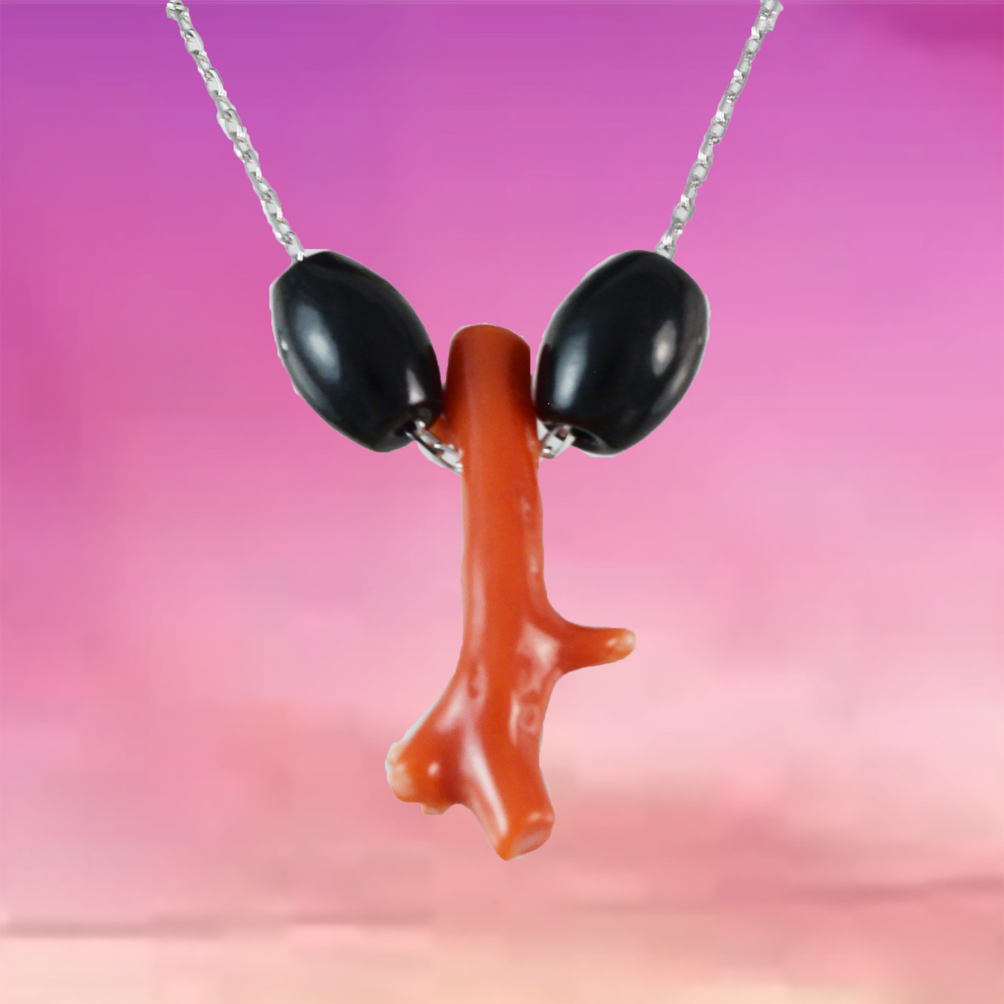 Genuine Black and Red Branch Coral Necklace in Adjustable Sterling Silver Chain, N9504 - Paradise Treasures Jewelry