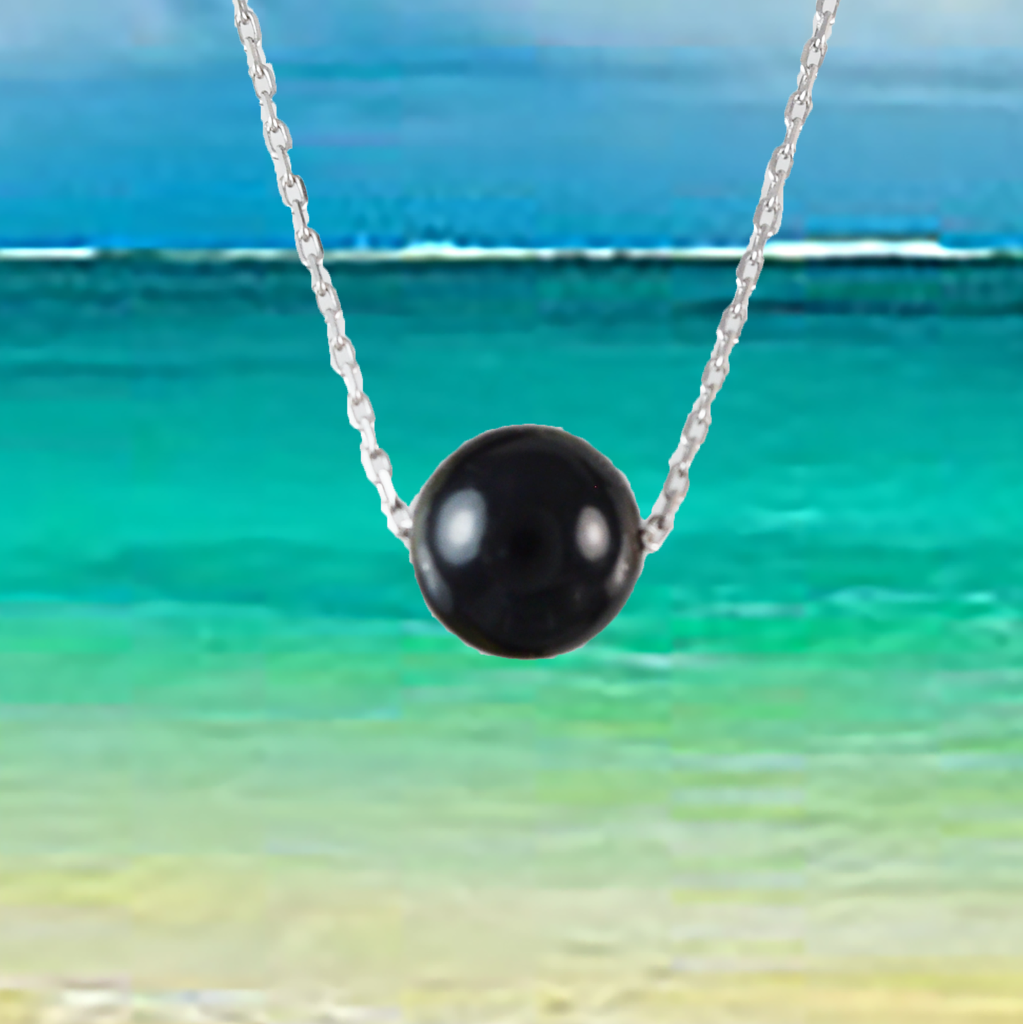 Genuine Black Coral Round Cut Necklace in Adjustable Sterling Silver Chain, N9505 - Paradise Treasures Jewelry