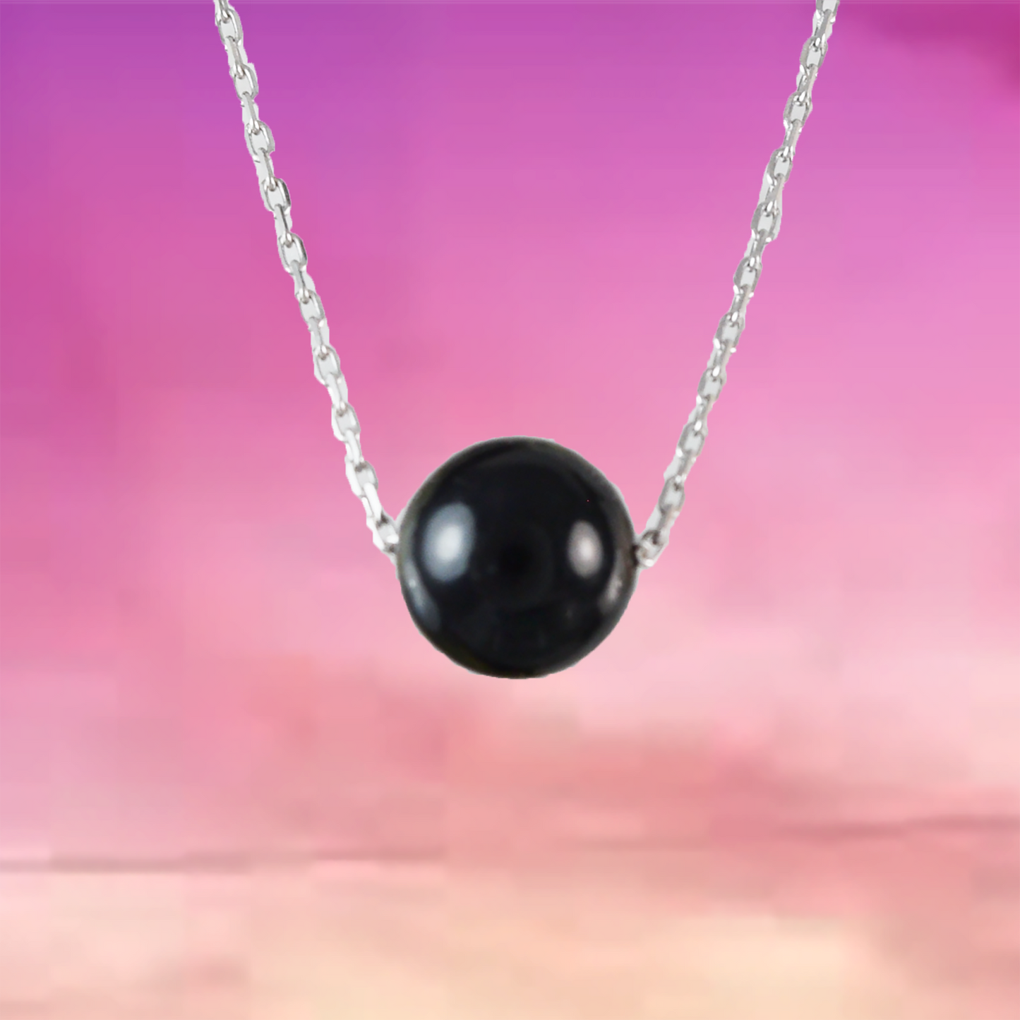 Genuine Black Coral Round Cut Necklace in Adjustable Sterling Silver Chain, N9505 - Paradise Treasures Jewelry