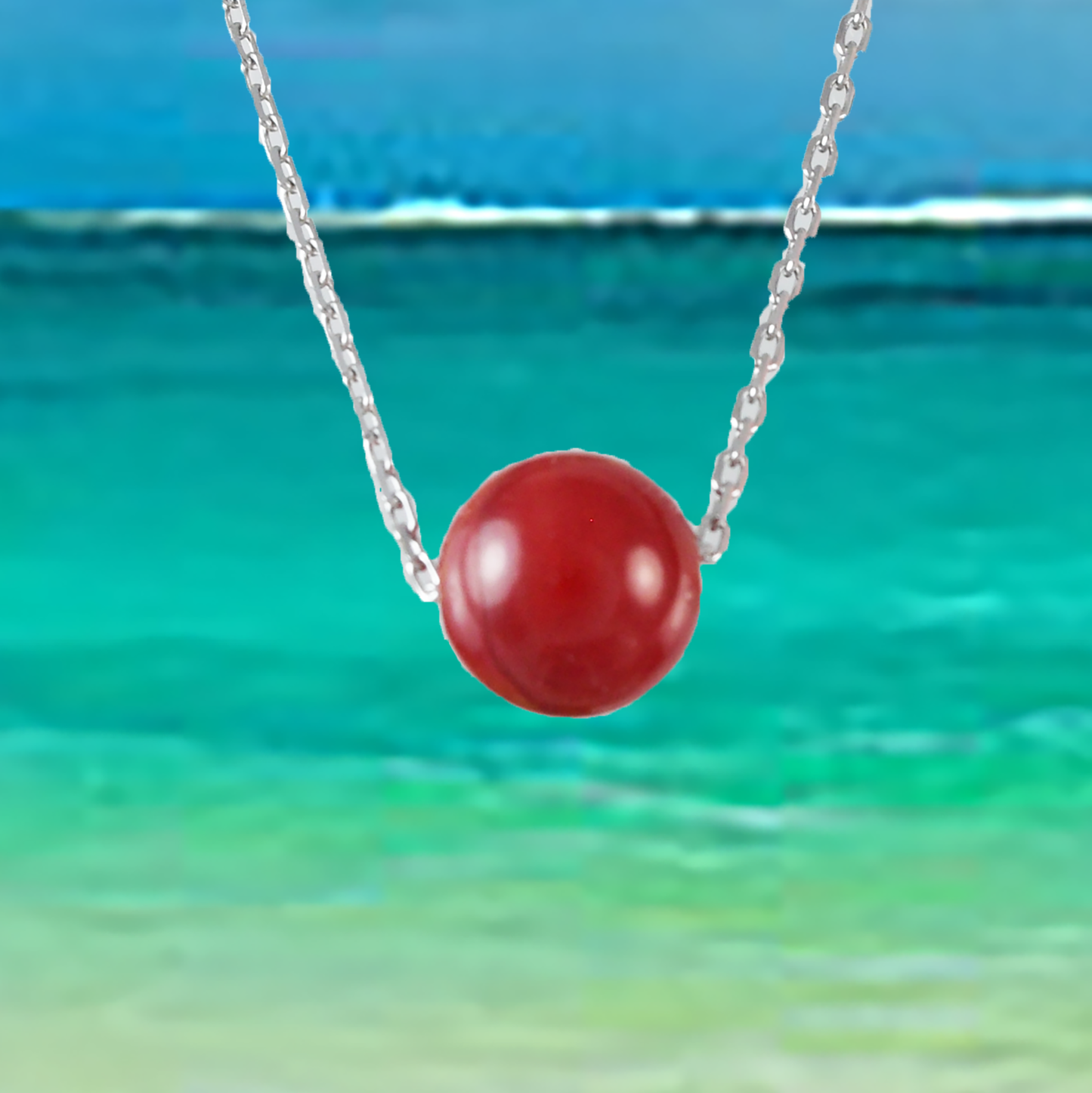 Genuine Red Coral Round Cut Necklace in Adjustable Sterling Silver Chain, N9506 - Paradise Treasures Jewelry
