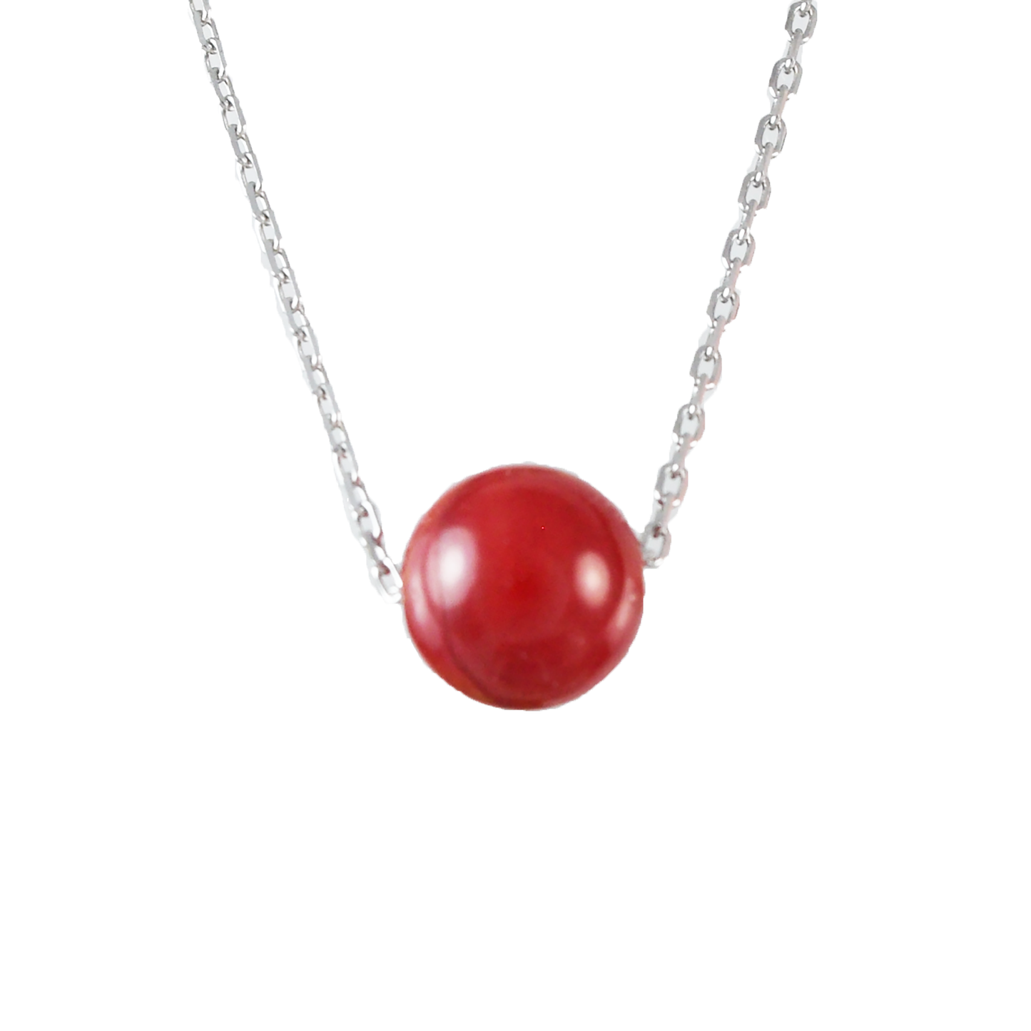 Genuine Red Coral Round Cut Necklace in Adjustable Sterling Silver Chain, N9506 - Paradise Treasures Jewelry