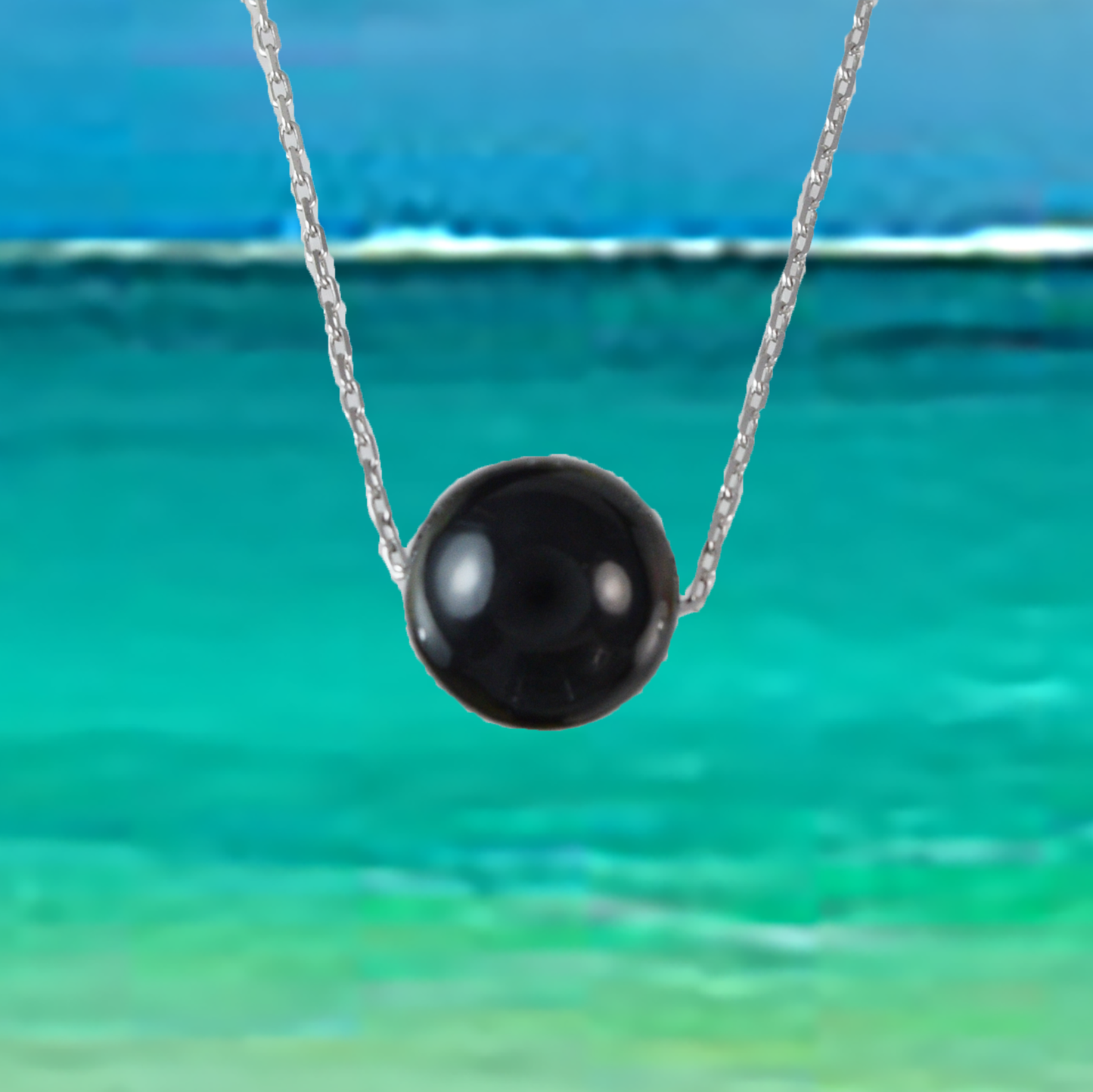 Genuine Black Coral Round Cut Necklace in Adjustable Sterling Silver Chain, N9507 - Paradise Treasures Jewelry