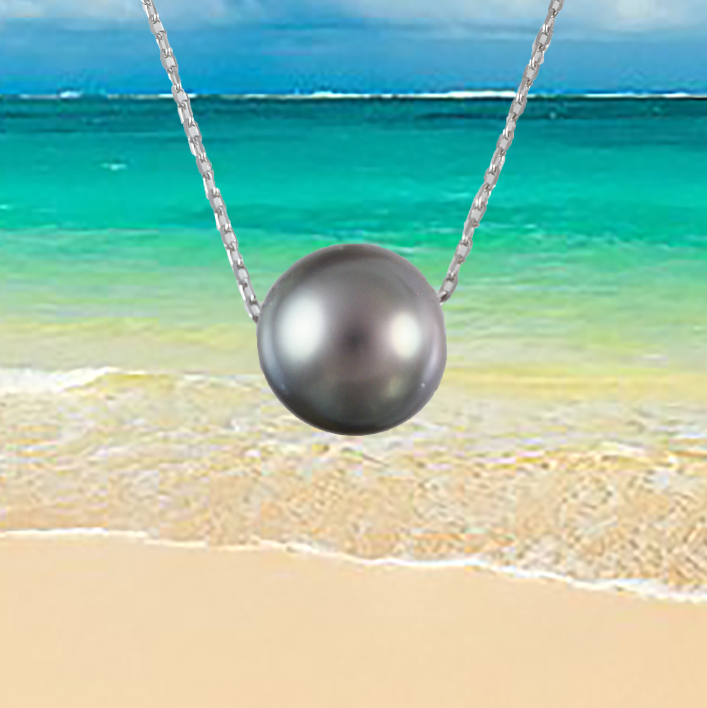 Genuine Tahitian Pearl Necklace in Adjustable Sterling Silver Chain, N9508 - Paradise Treasures Jewelry