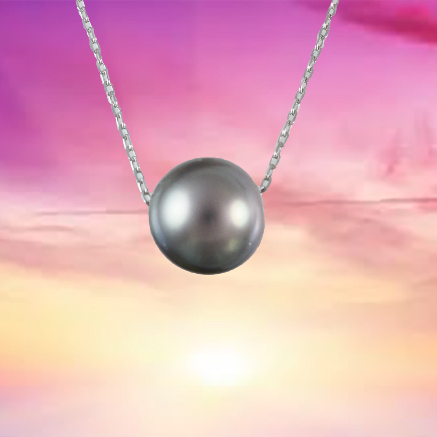 Genuine Tahitian Pearl Necklace in Adjustable Sterling Silver Chain, N9508 - Paradise Treasures Jewelry
