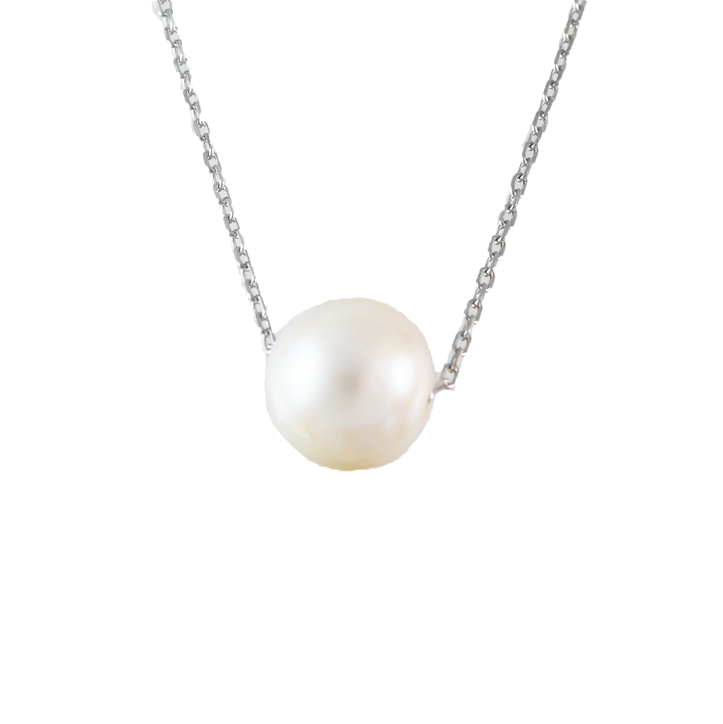 Genuine White Pearl Round Cut Necklace in Adjustable Sterling Silver Chain, N9511 - Paradise Treasures Jewelry