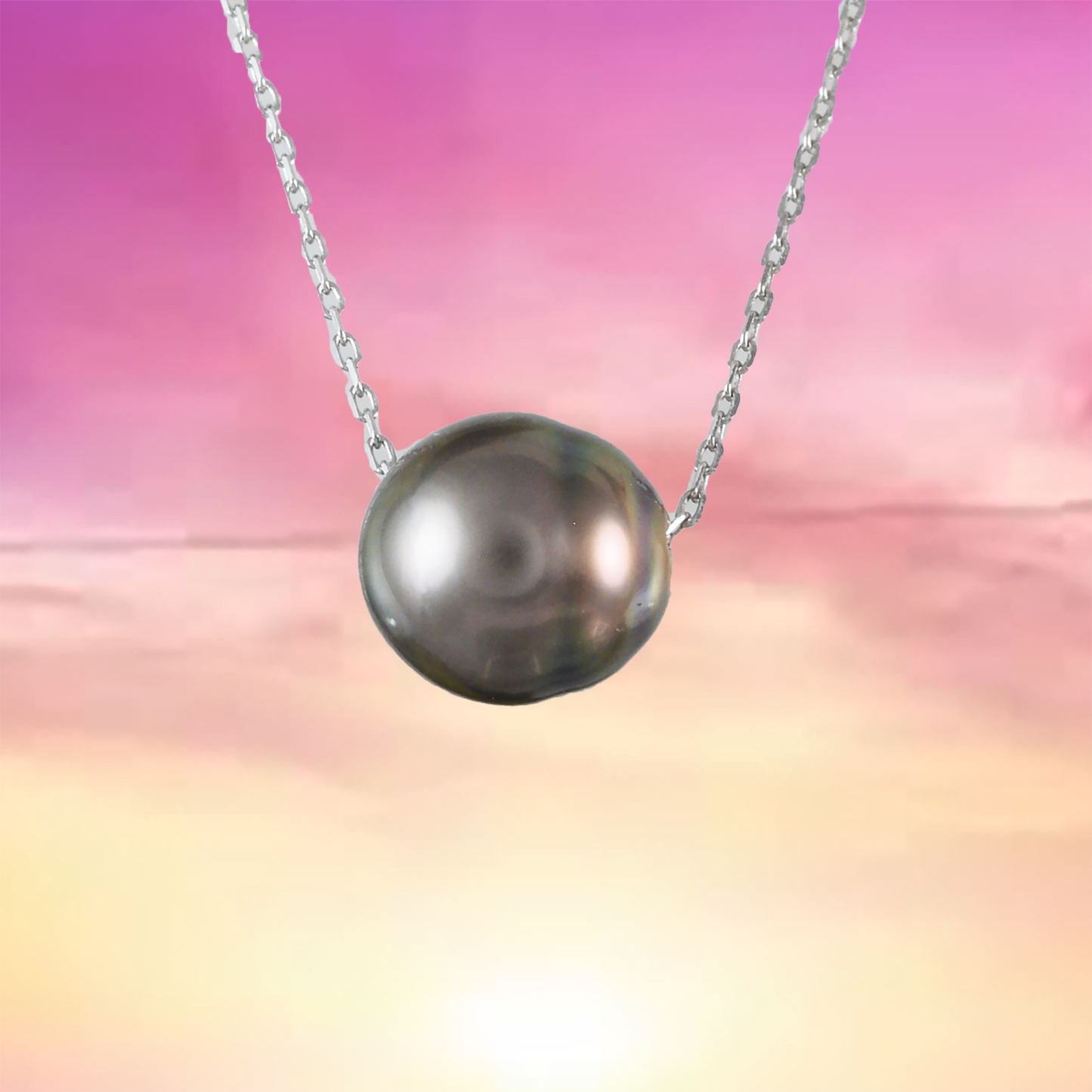 Genuine Tahitian Pearl Necklace in Adjustable Sterling Silver Chain, N9512 - Paradise Treasures Jewelry