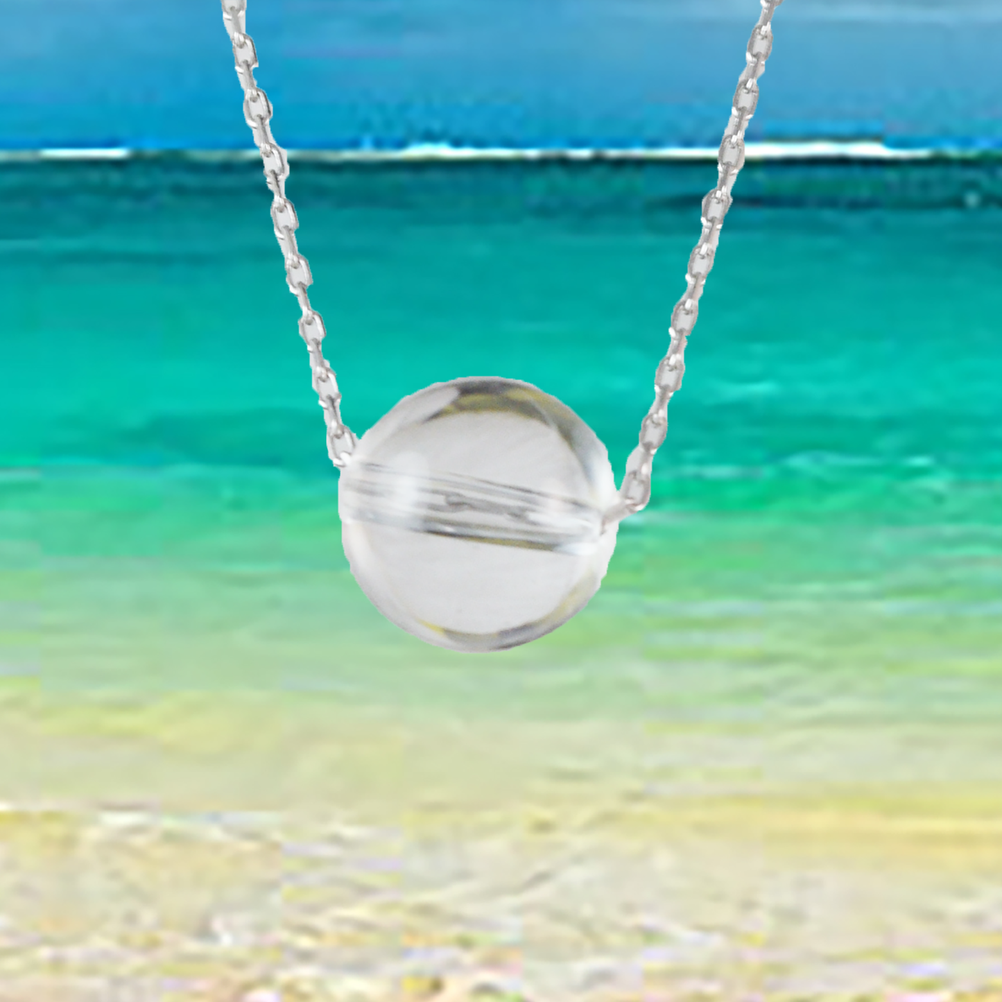 Genuine White Quartz Round Cut Necklace in Adjustable Sterling Silver Chain, N9514 - Paradise Treasures Jewelry