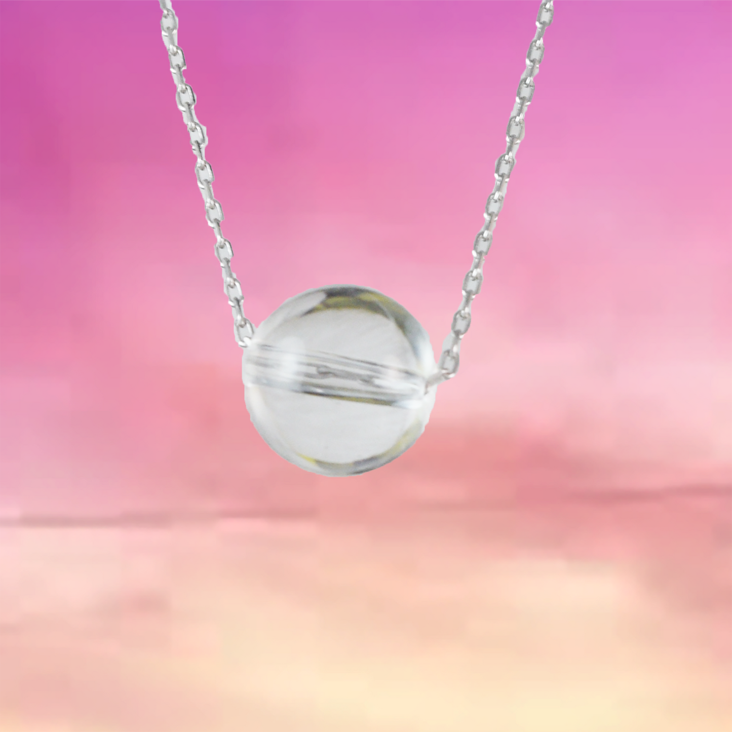 Genuine White Quartz Round Cut Necklace in Adjustable Sterling Silver Chain, N9514 - Paradise Treasures Jewelry