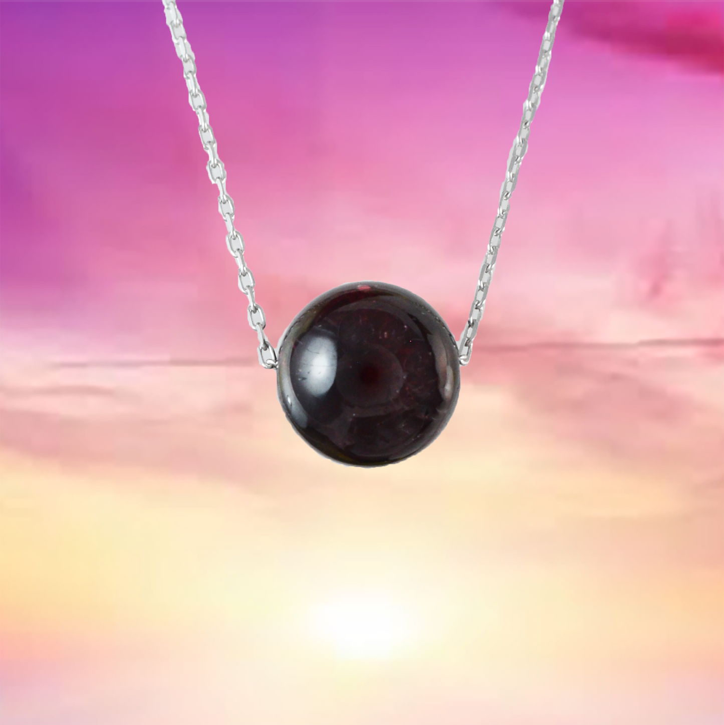 Genuine Garnet Round Cut Necklace in Adjustable Sterling Silver Chain, N9515 - Paradise Treasures Jewelry