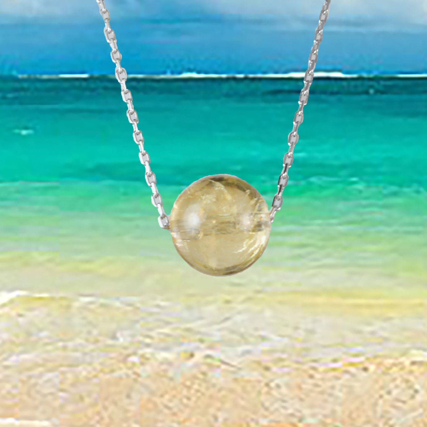 Genuine Citrine Round Cut Necklace in Adjustable Sterling Silver Chain, N9518 - Paradise Treasures Jewelry