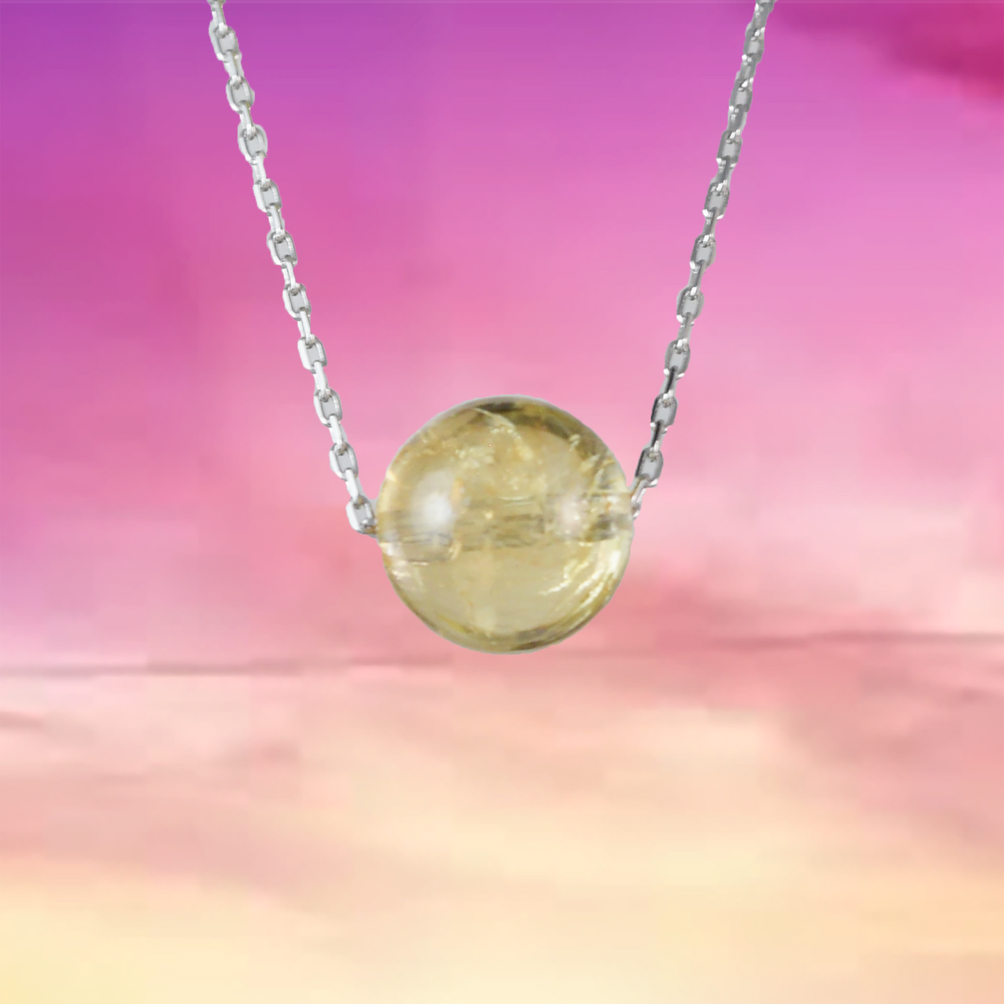 Genuine Citrine Round Cut Necklace in Adjustable Sterling Silver Chain, N9518 - Paradise Treasures Jewelry