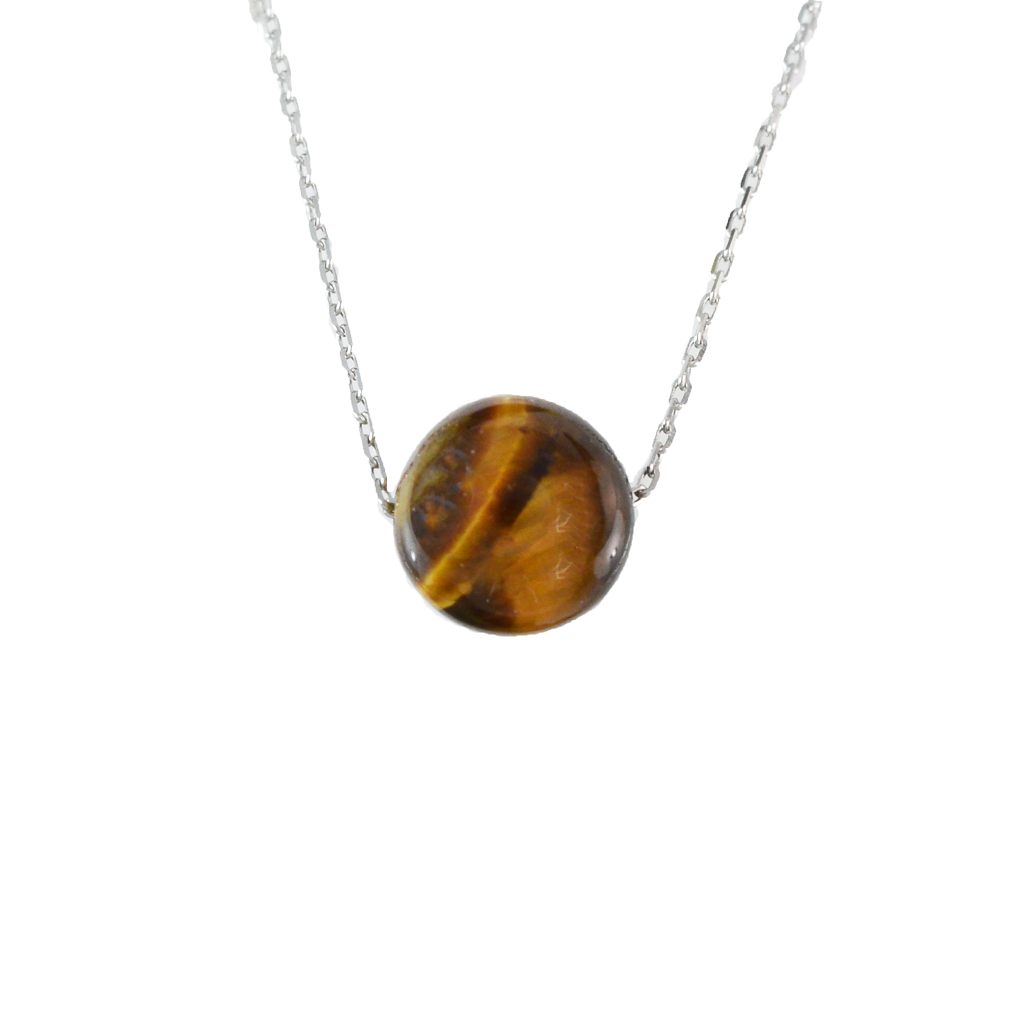 Genuine Tiger Eye Round Cut Necklace in Adjustable Sterling Silver Chain, N9519 - Paradise Treasures Jewelry