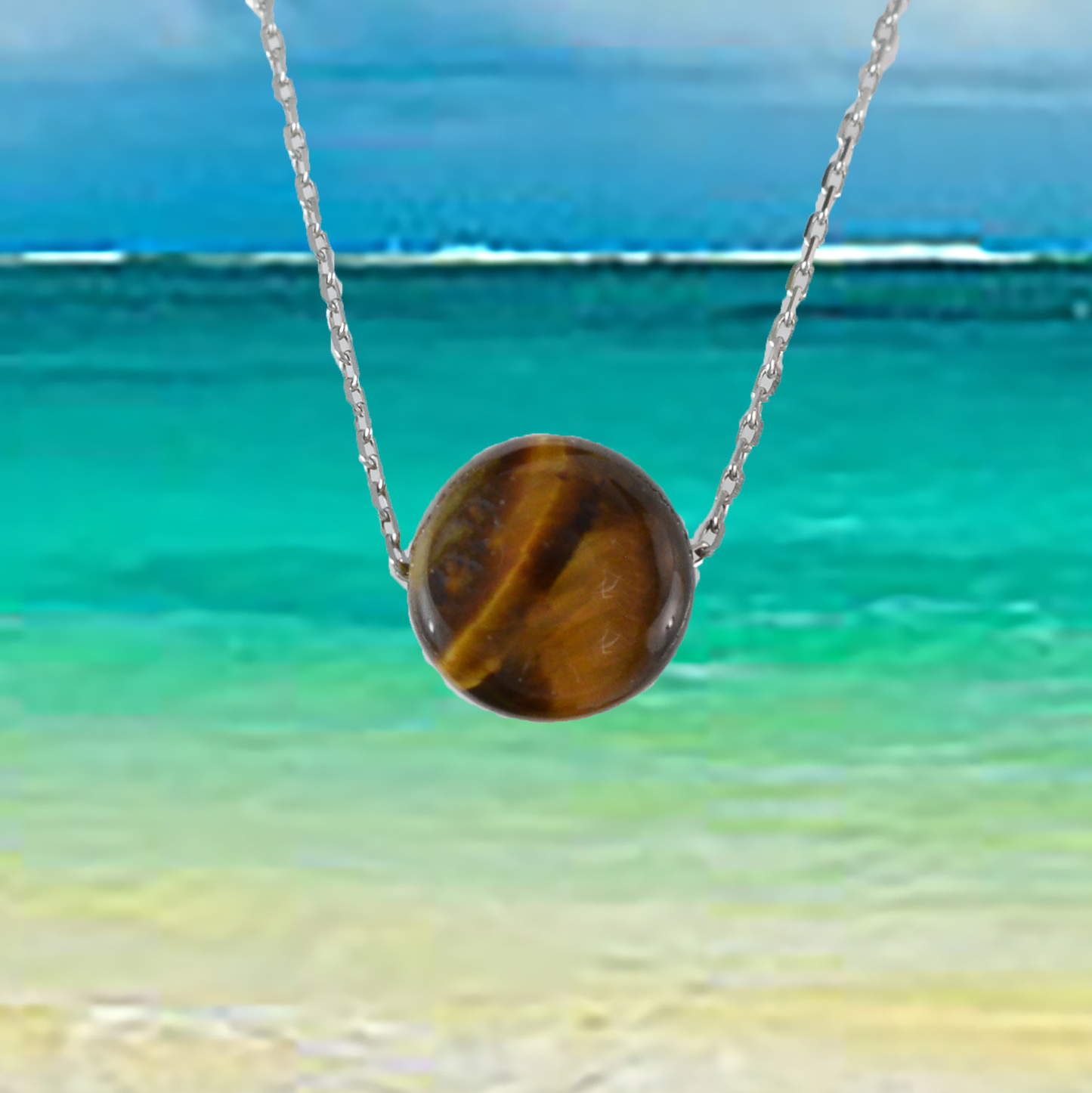 Genuine Tiger Eye Round Cut Necklace in Adjustable Sterling Silver Chain, N9520 - Paradise Treasures Jewelry