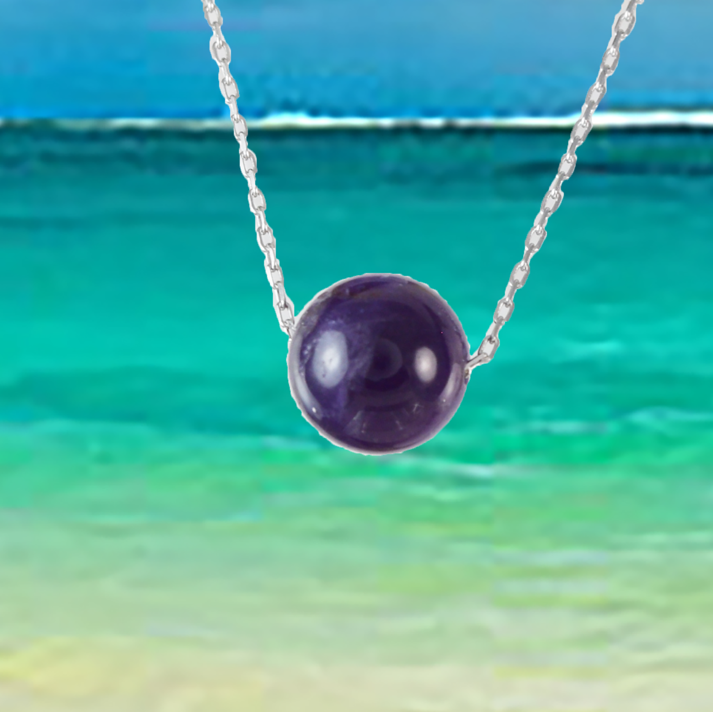 Genuine Amethyst Round Cut Necklace in Adjustable Sterling Silver Chain, N9521 - Paradise Treasures Jewelry