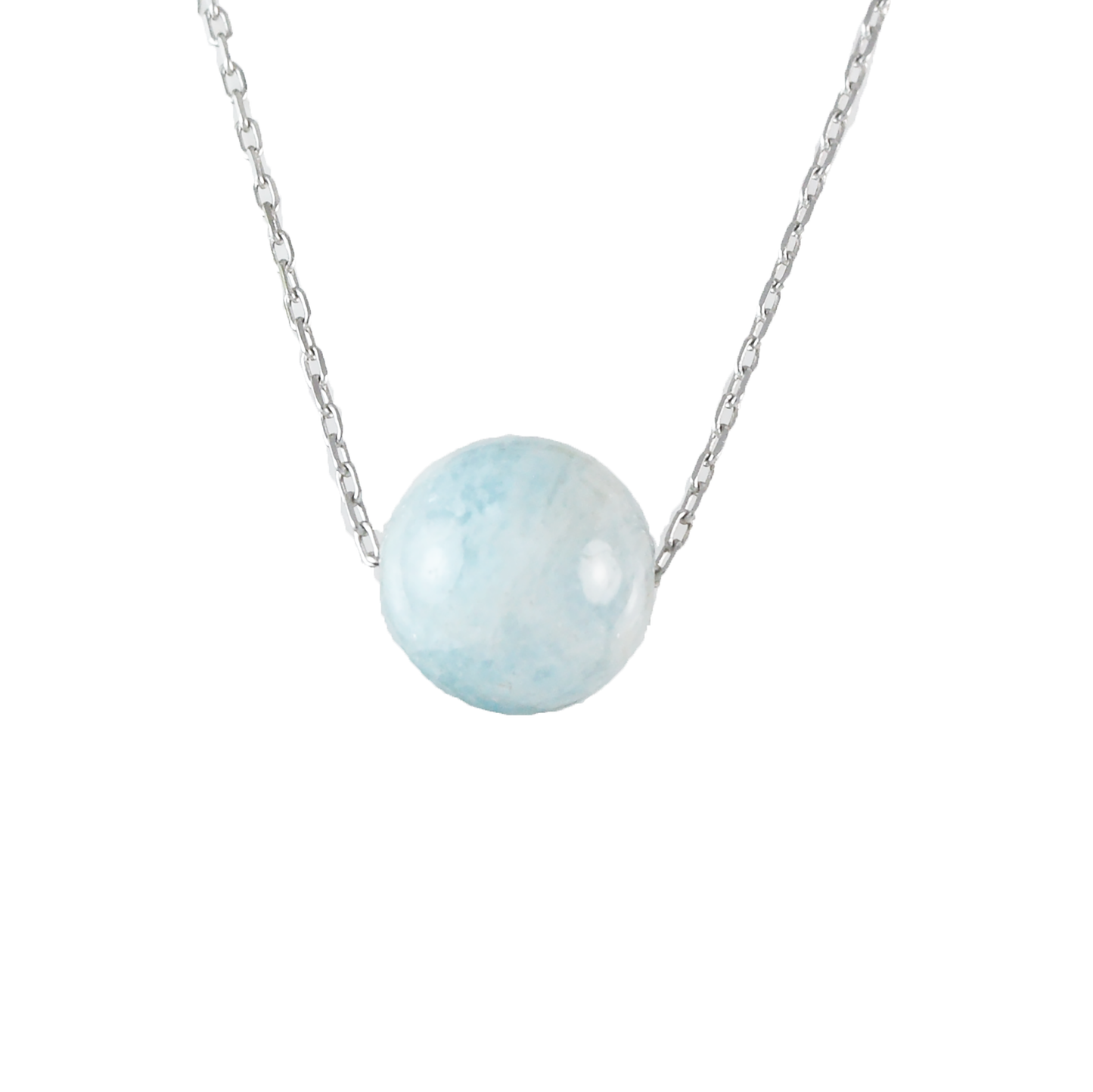 Genuine Aquamarine Round Cut Necklace in Adjustable Sterling Silver Chain, N9523 - Paradise Treasures Jewelry