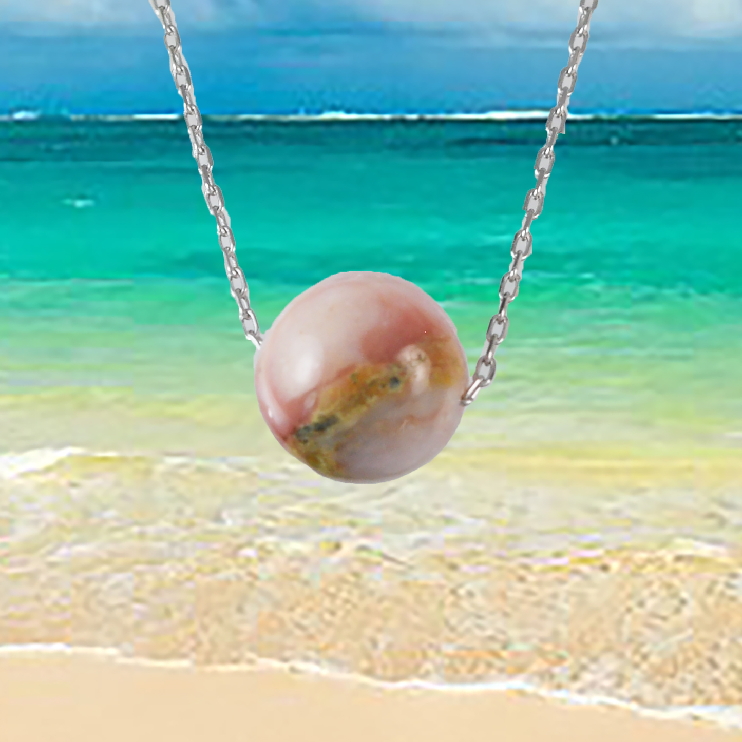 Genuine Pink Opal Round Cut Necklace in Adjustable Sterling Silver Chain, N9526 - Paradise Treasures Jewelry