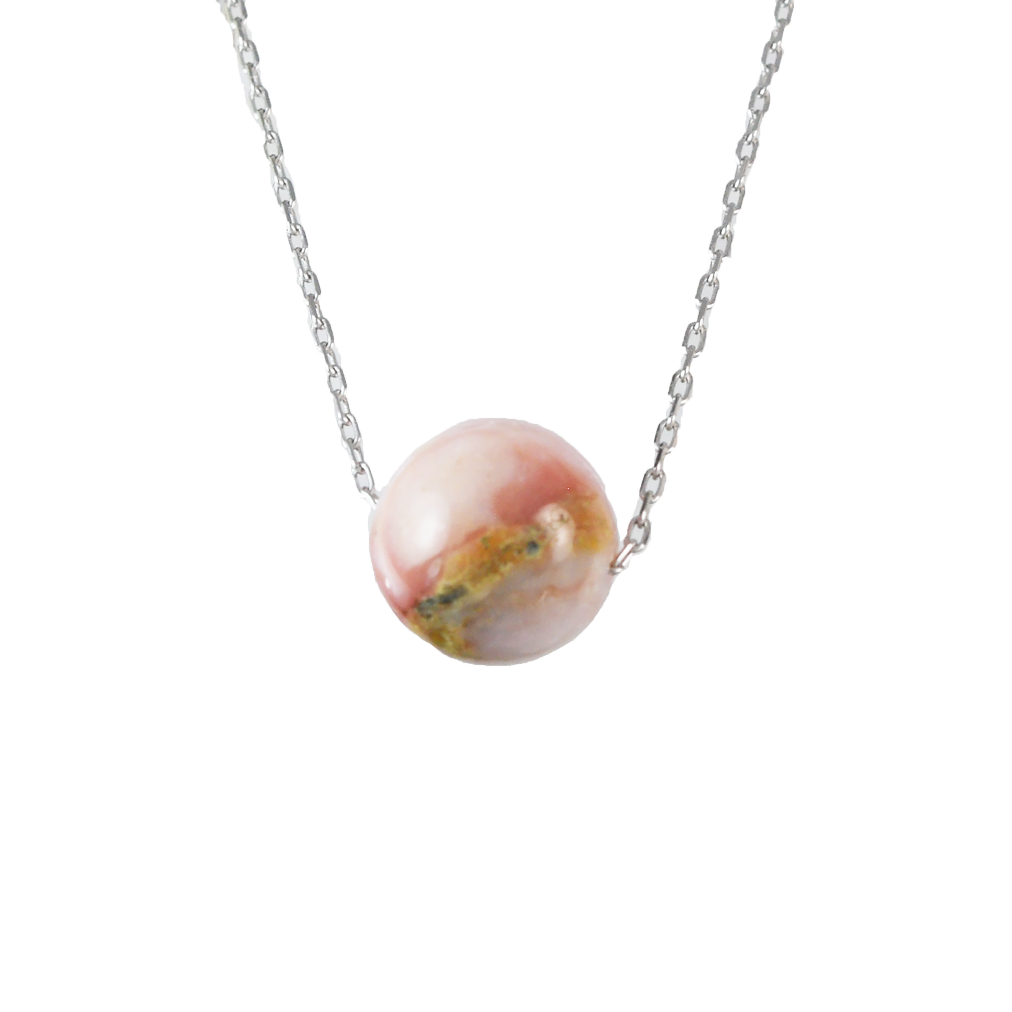 Genuine Pink Opal Round Cut Necklace in Adjustable Sterling Silver Chain, N9526 - Paradise Treasures Jewelry