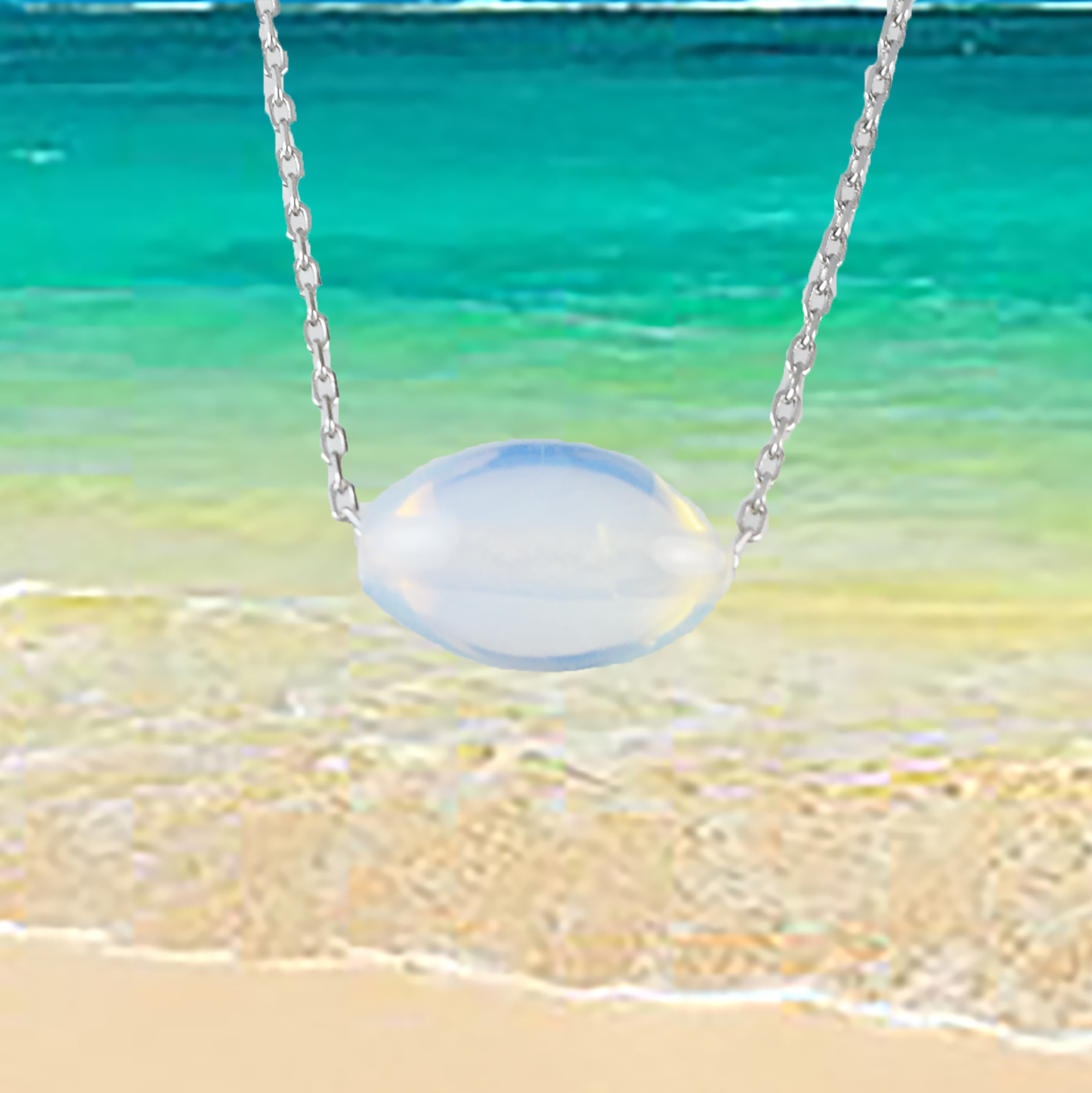 Genuine White Opal Oval Cut Necklace in Adjustable Sterling Silver Chain, N9527 - Paradise Treasures Jewelry
