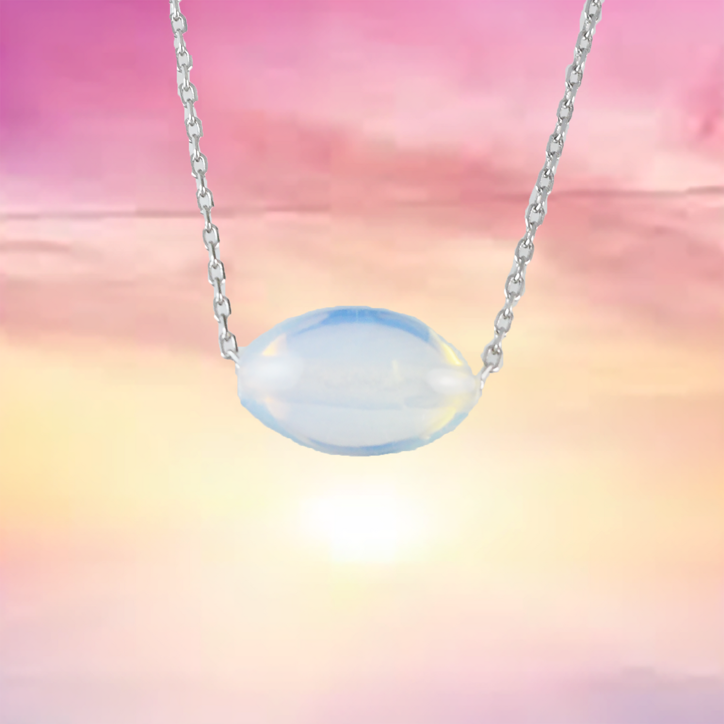Genuine White Opal Oval Cut Necklace in Adjustable Sterling Silver Chain, N9527 - Paradise Treasures Jewelry