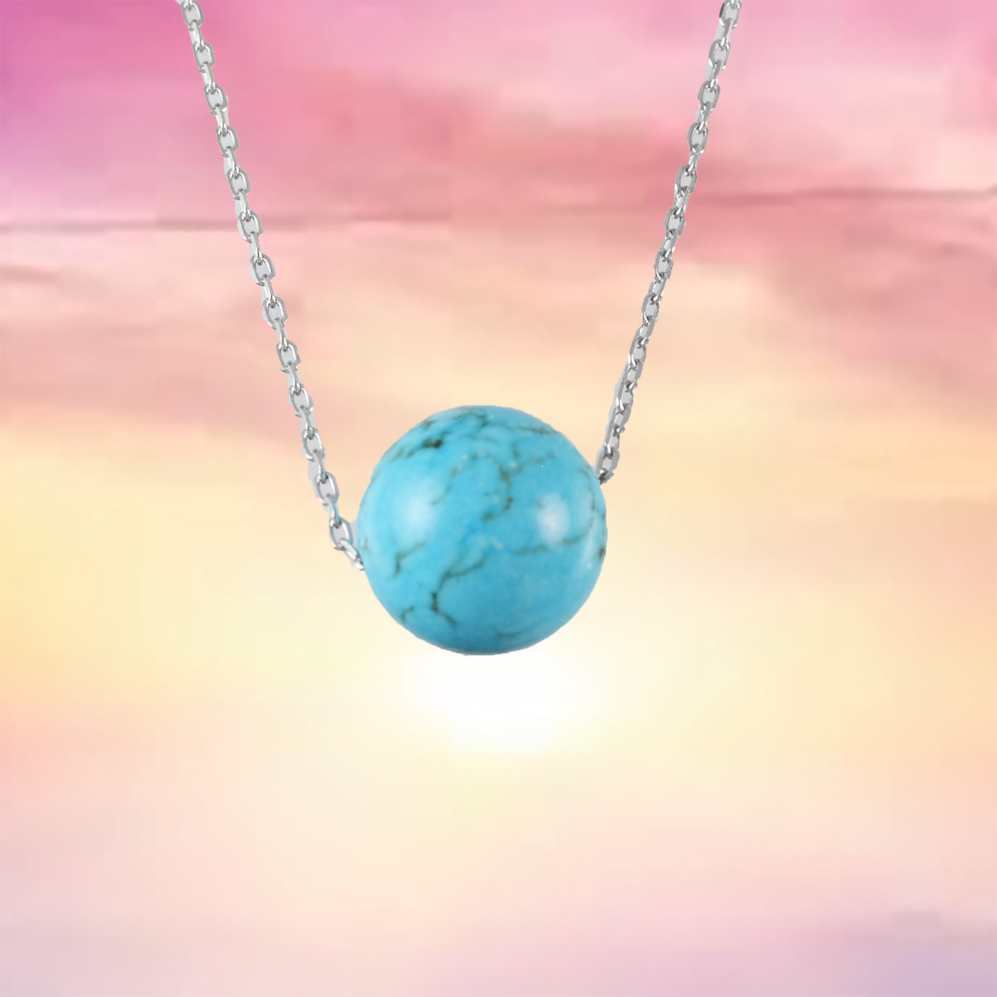 Genuine Turquoise Round Cut Necklace in Adjustable Sterling Silver Chain, N9528 - Paradise Treasures Jewelry