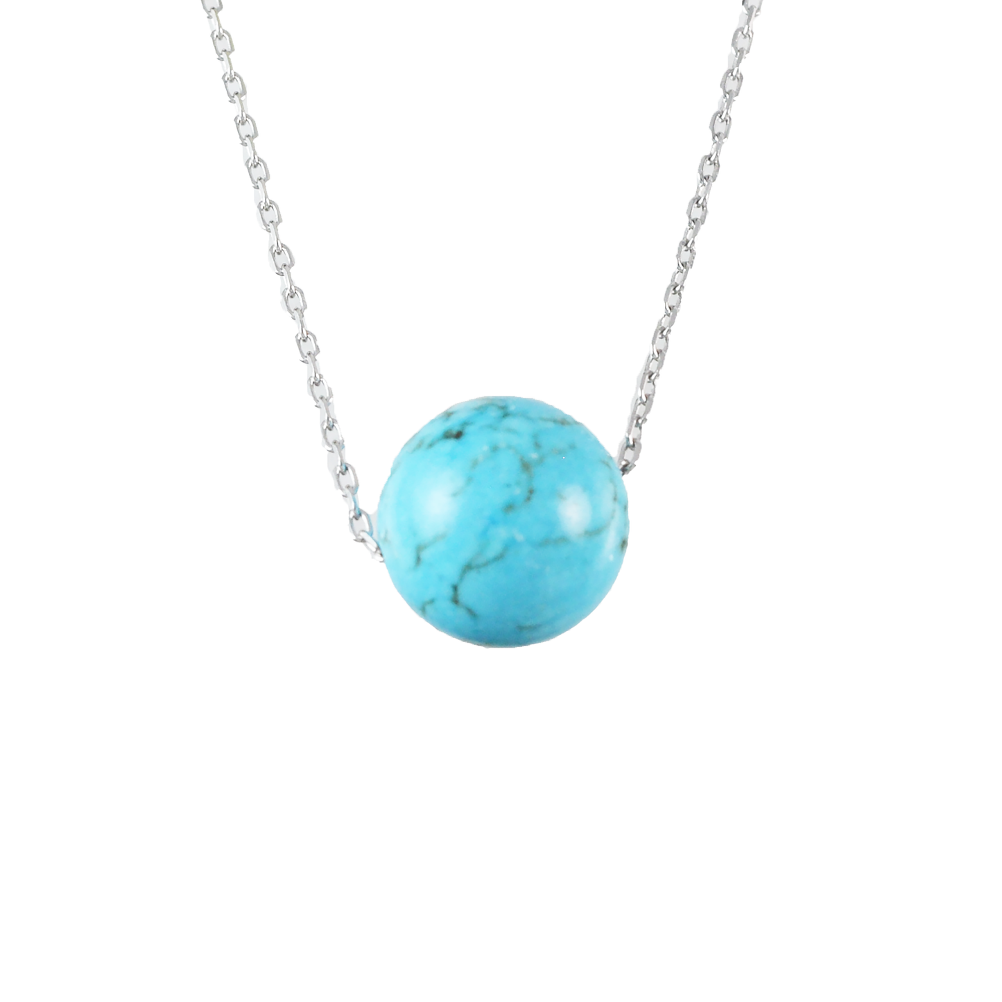 Genuine Turquoise Round Cut Necklace in Adjustable Sterling Silver Chain, N9528 - Paradise Treasures Jewelry