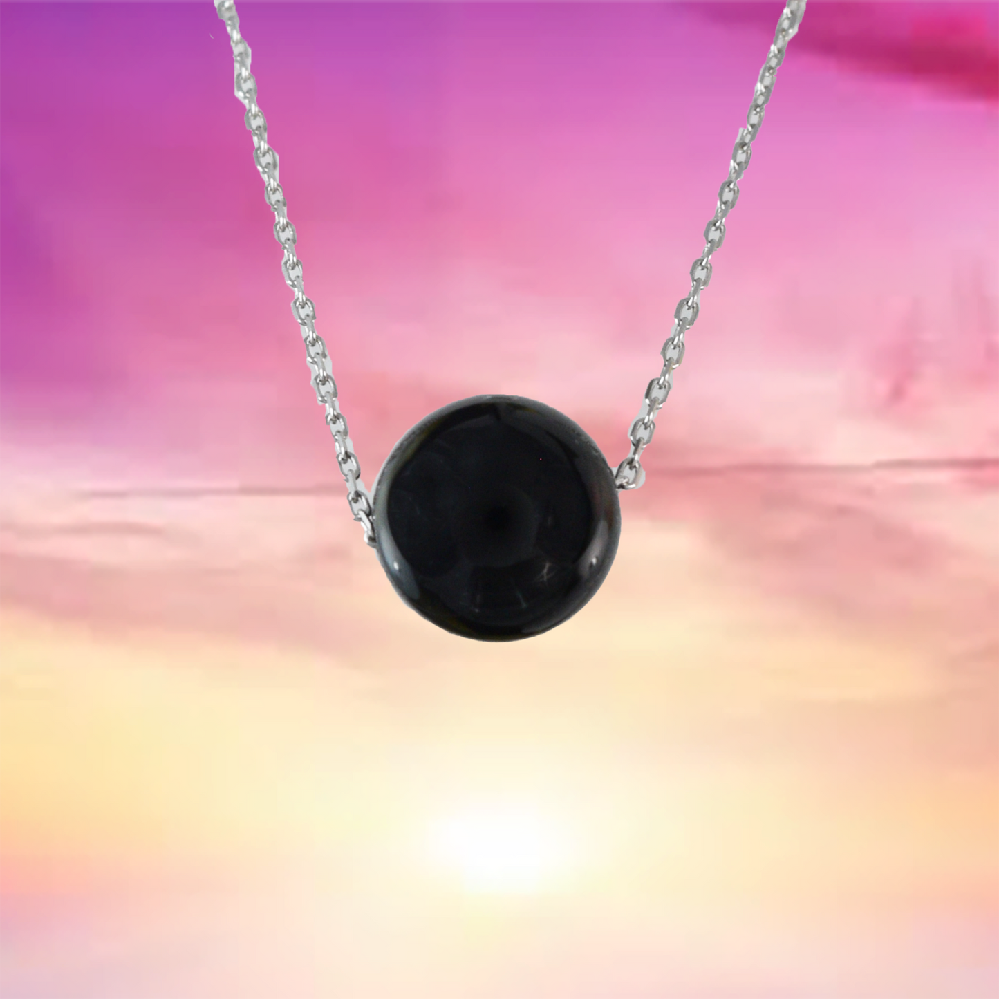 Genuine Black Onyx Round Cut Necklace in Adjustable Sterling Silver Chain, N9529 - Paradise Treasures Jewelry