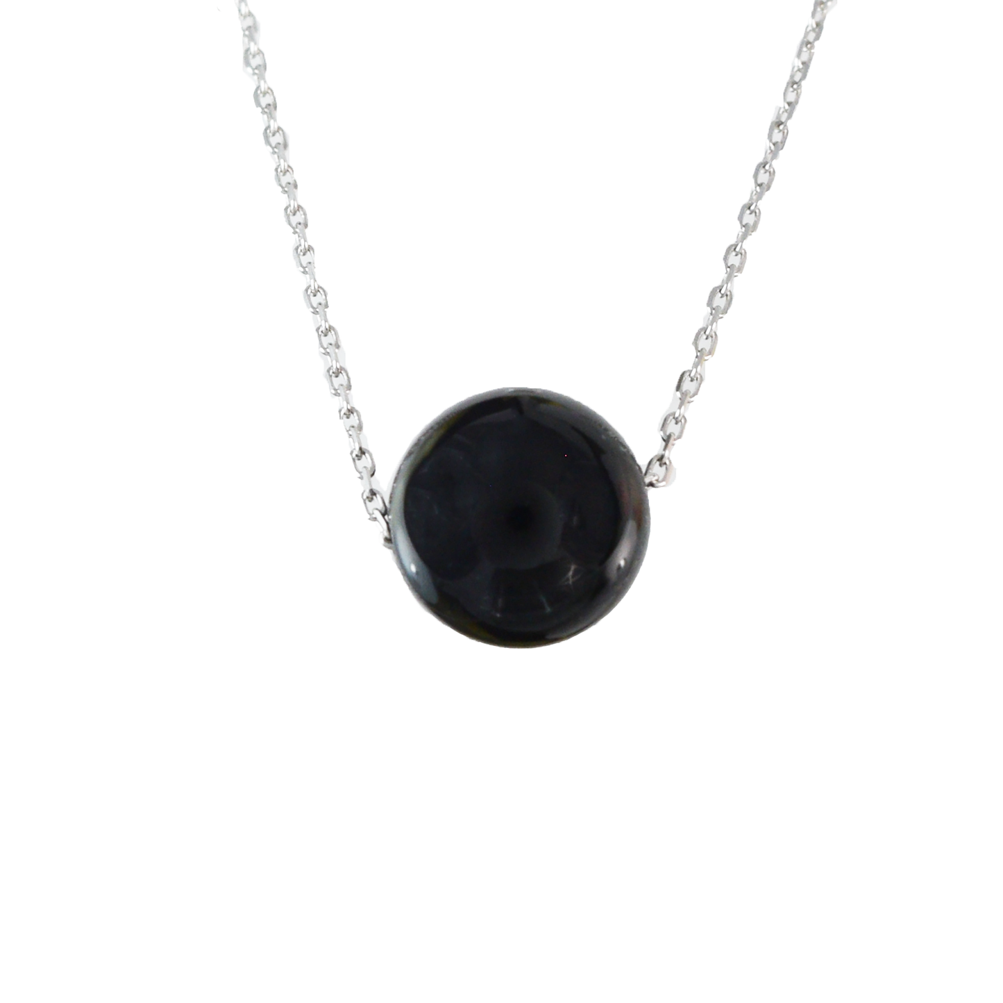 Genuine Black Onyx Round Cut Necklace in Adjustable Sterling Silver Chain, N9529 - Paradise Treasures Jewelry