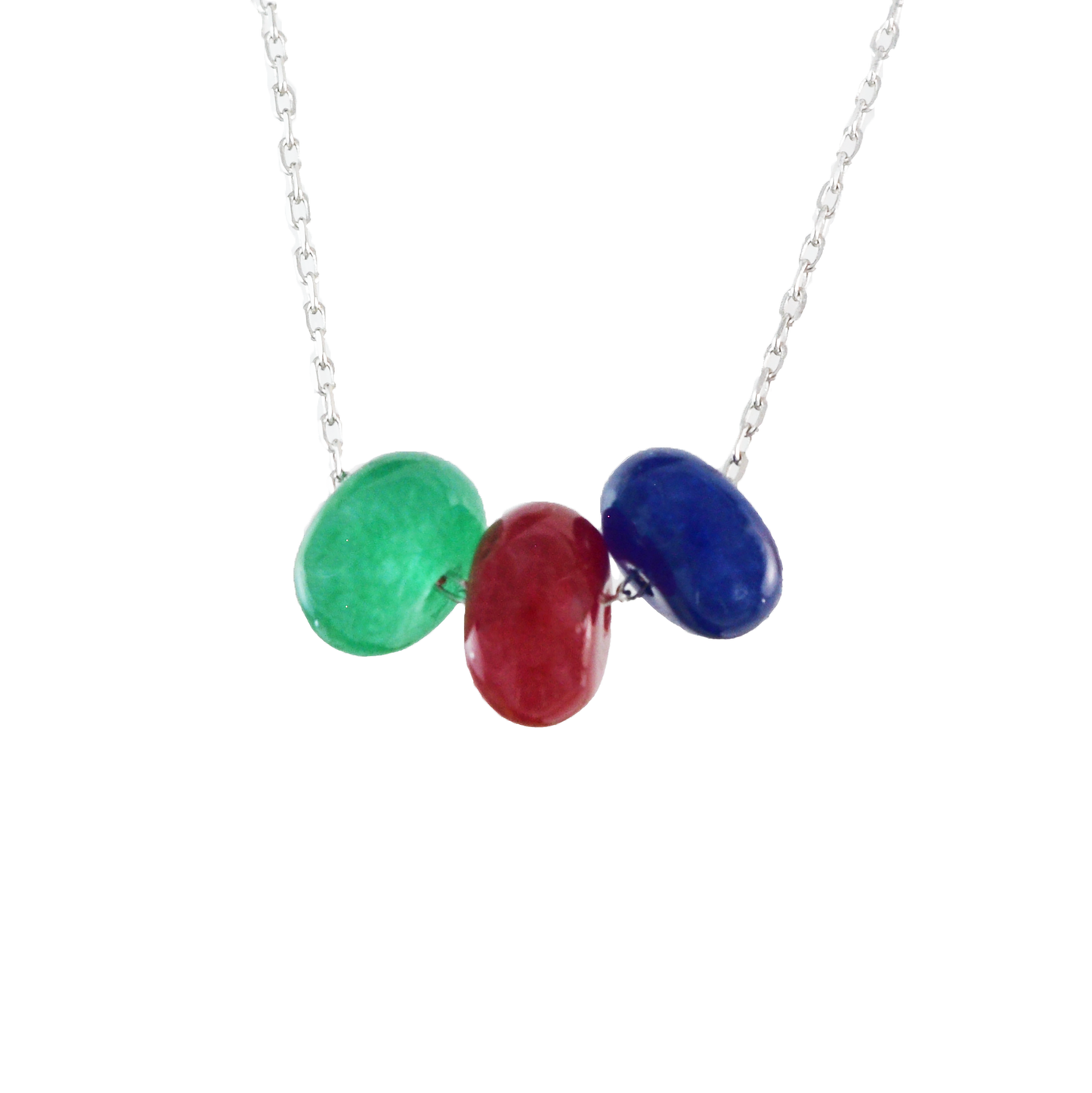 Genuine Emerald Ruby Sapphire Necklace in Adjustable Sterling Silver Chain, N9531 - Paradise Treasures Jewelry