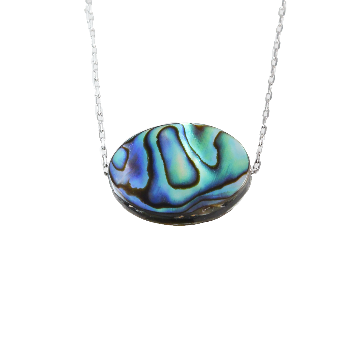 Genuine Abalone Paua Shell Oval Cut Necklace in Adjustable Sterling Silver Chain, N9532 - Paradise Treasures Jewelry