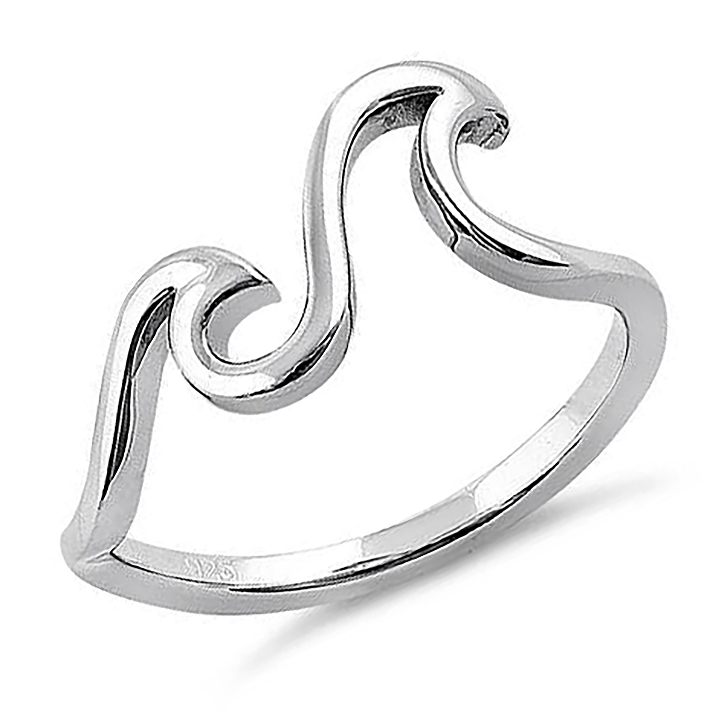 Ocean waves ring in sterling silver