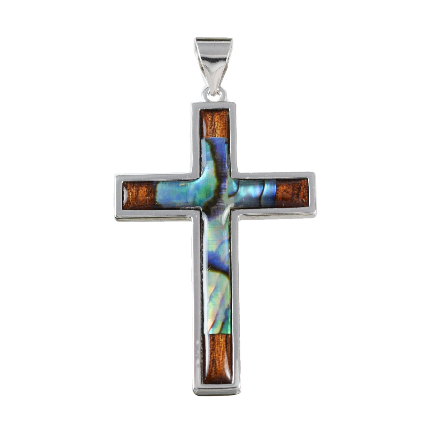 Silver Cross Wood Abalone Necklace - Hawaii Treasures Shop