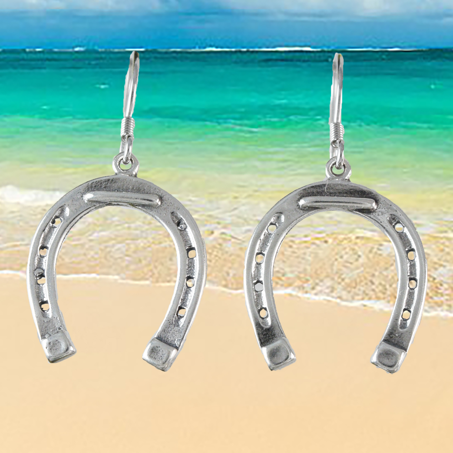Silver Horseshoe Dangle Earrings - Hawaii Treasures Shop