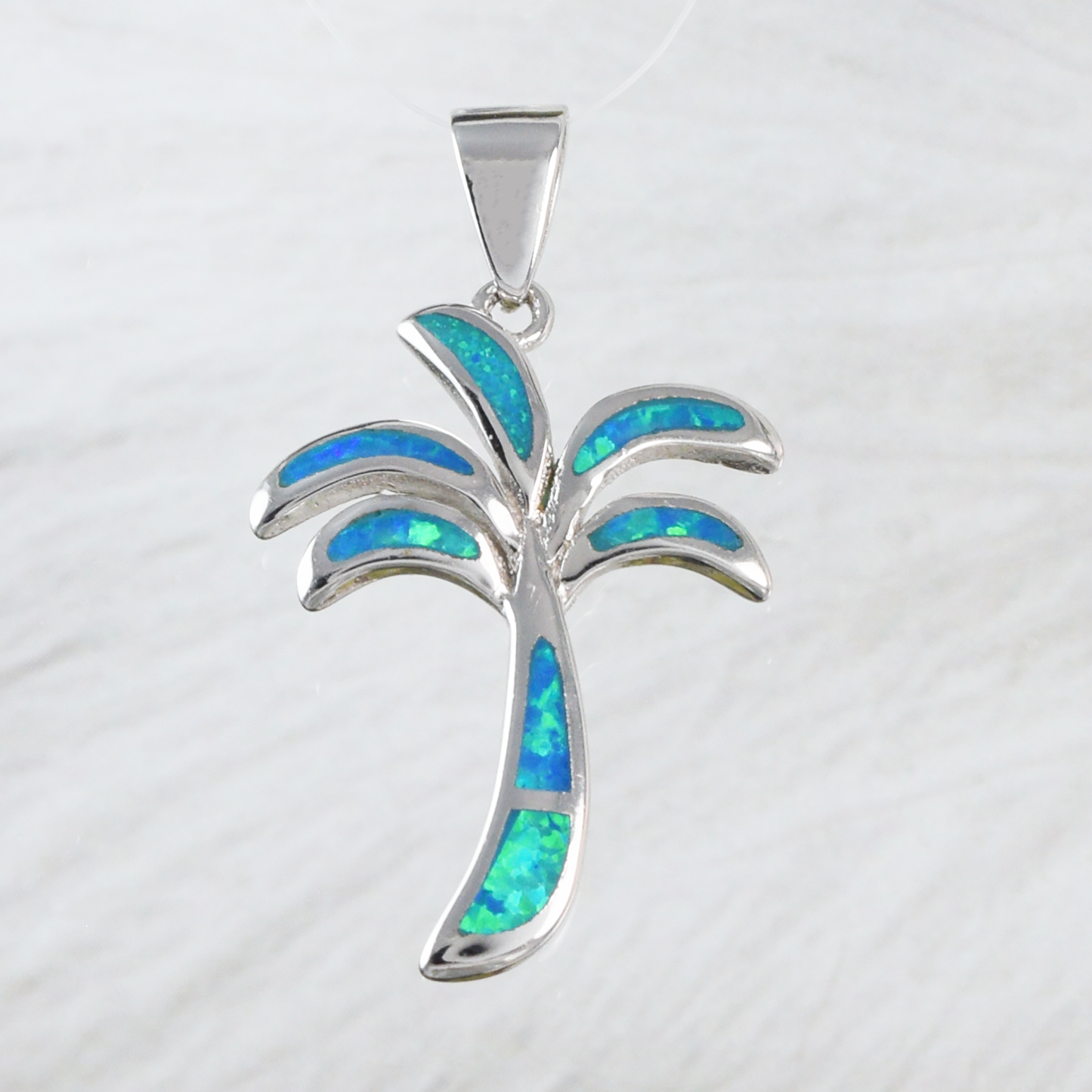 Silver Palm Tree Blue Opal Necklace - Hawaii Treasures Shop