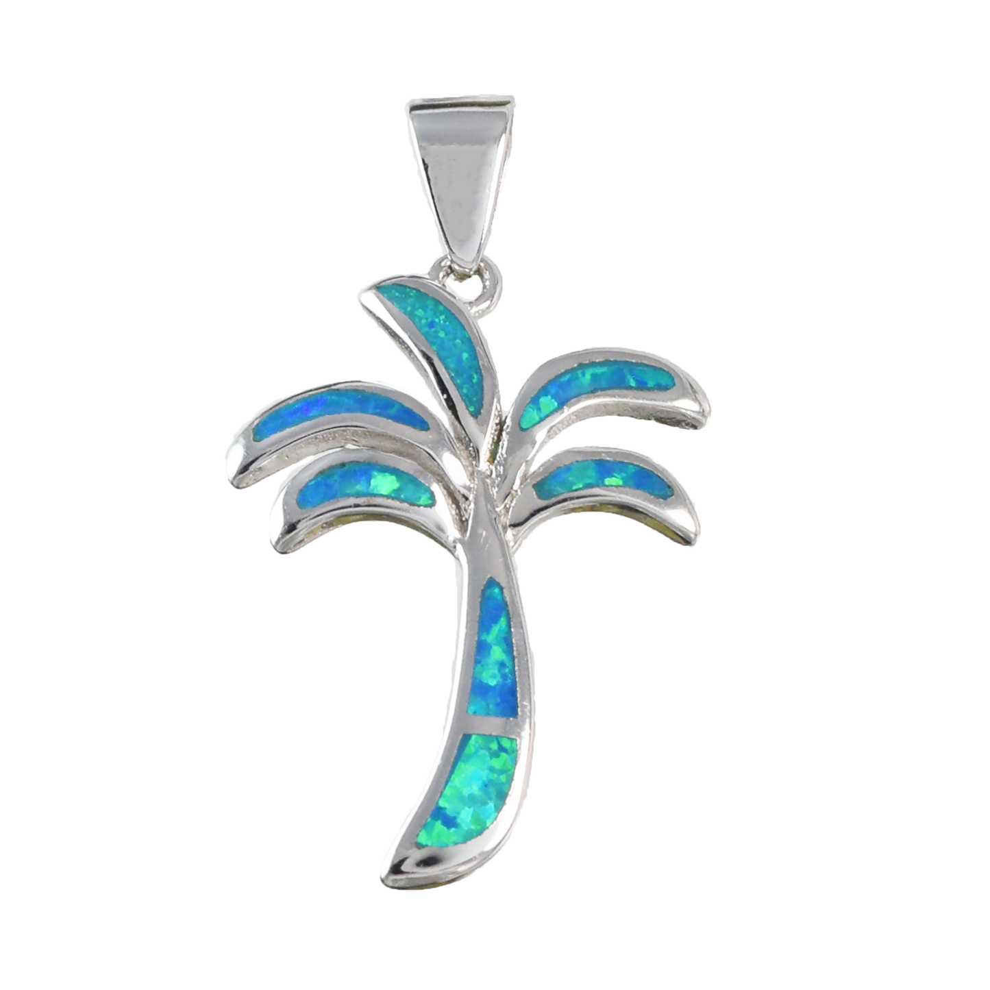 Silver Palm Tree Blue Opal Necklace - Hawaii Treasures Shop
