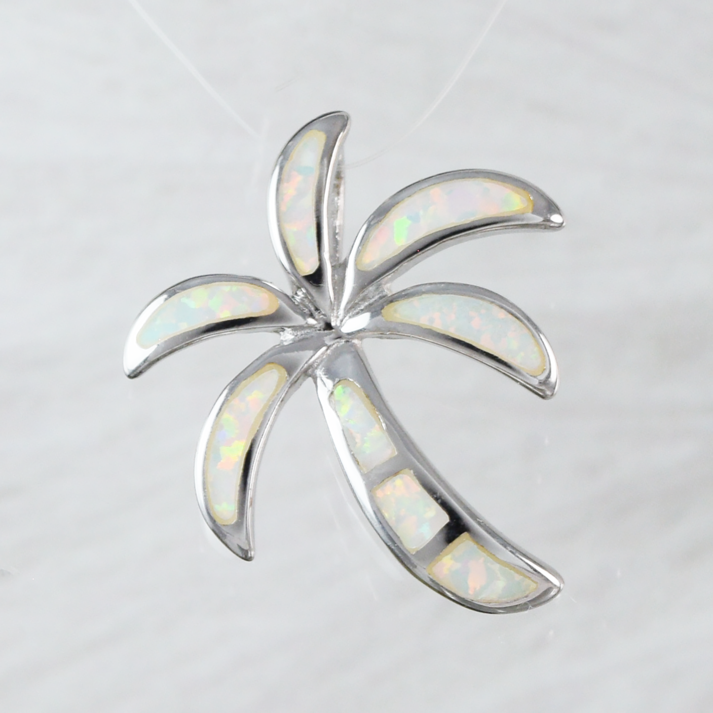 Silver Palm Tree Opal Necklace - Hawaii Treasures Shop