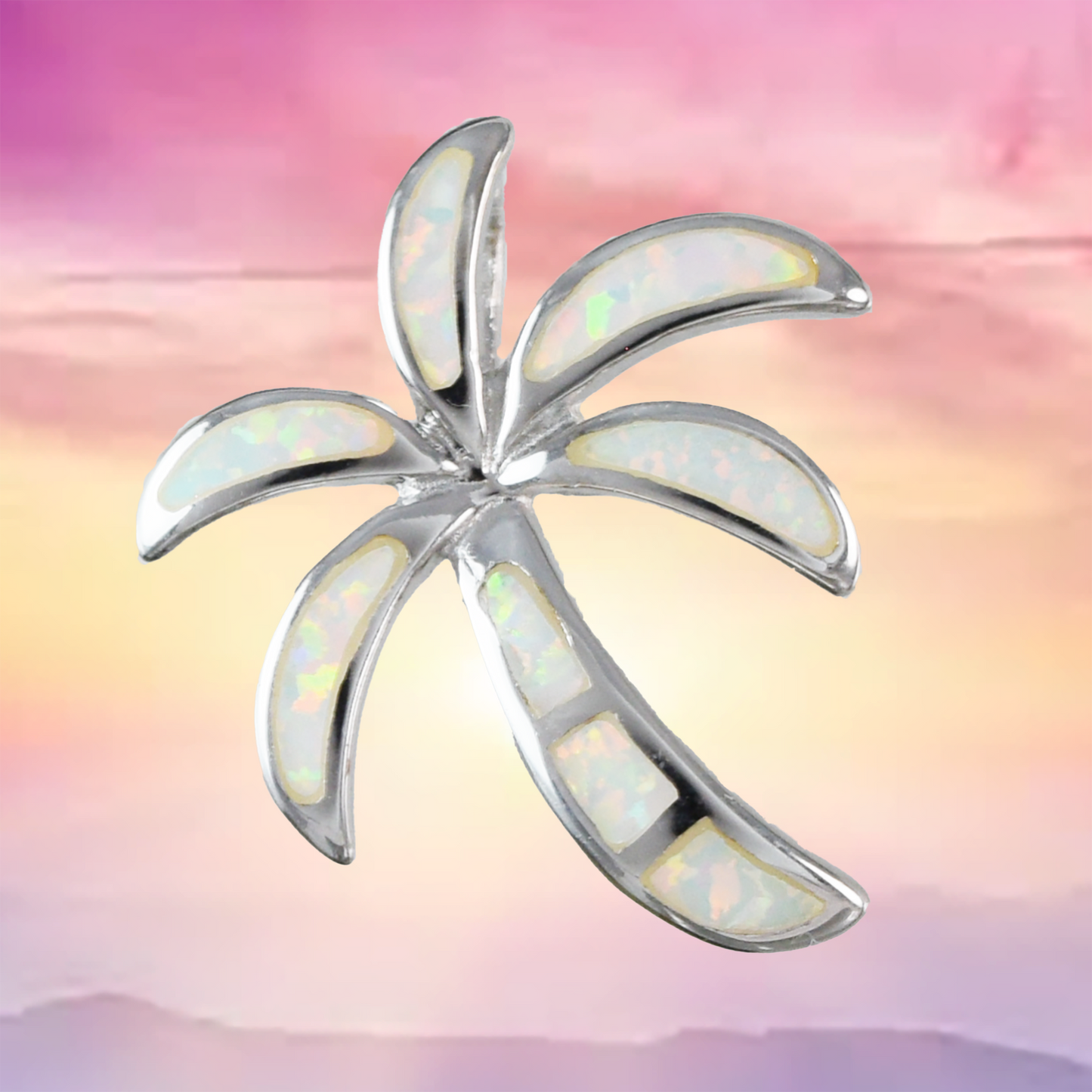 Silver Palm Tree Opal Necklace - Hawaii Treasures Shop