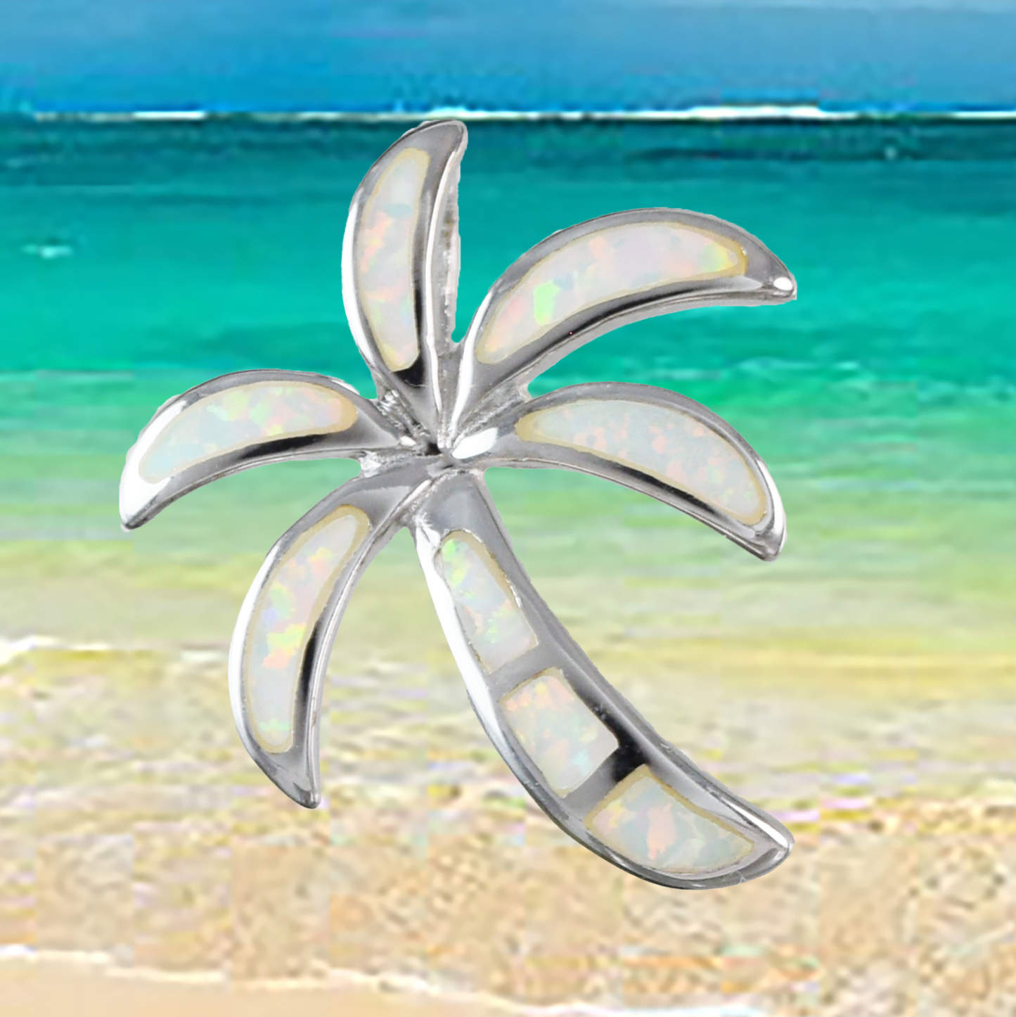Silver Palm Tree Opal Necklace - Hawaii Treasures Shop