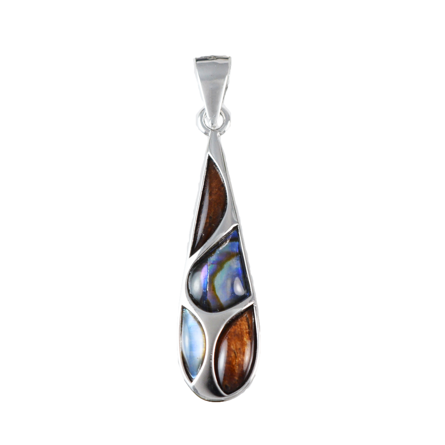 Silver Rain Drop Koa Wood Abalone Necklace - Hawaii Treasures Shop