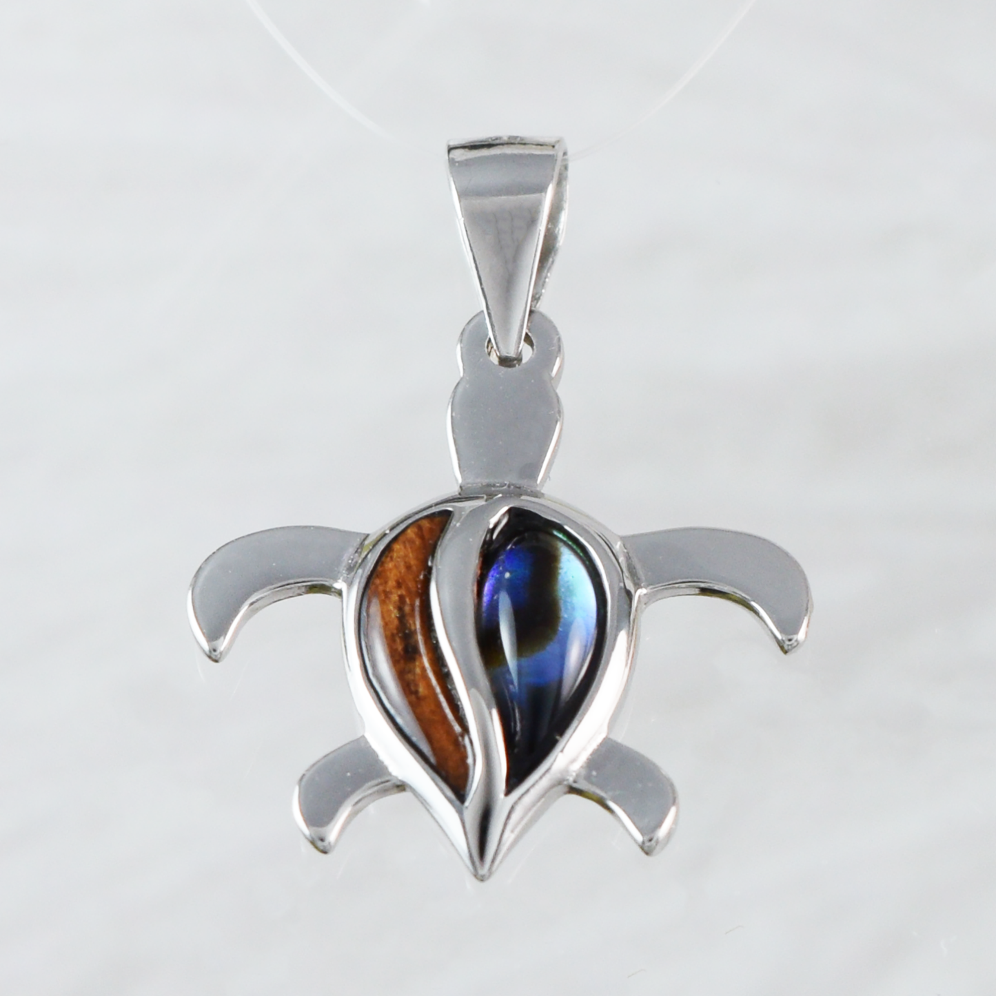 Silver Sea Turtle Koa Wood Abalone Necklace - Hawaii Treasures Shop