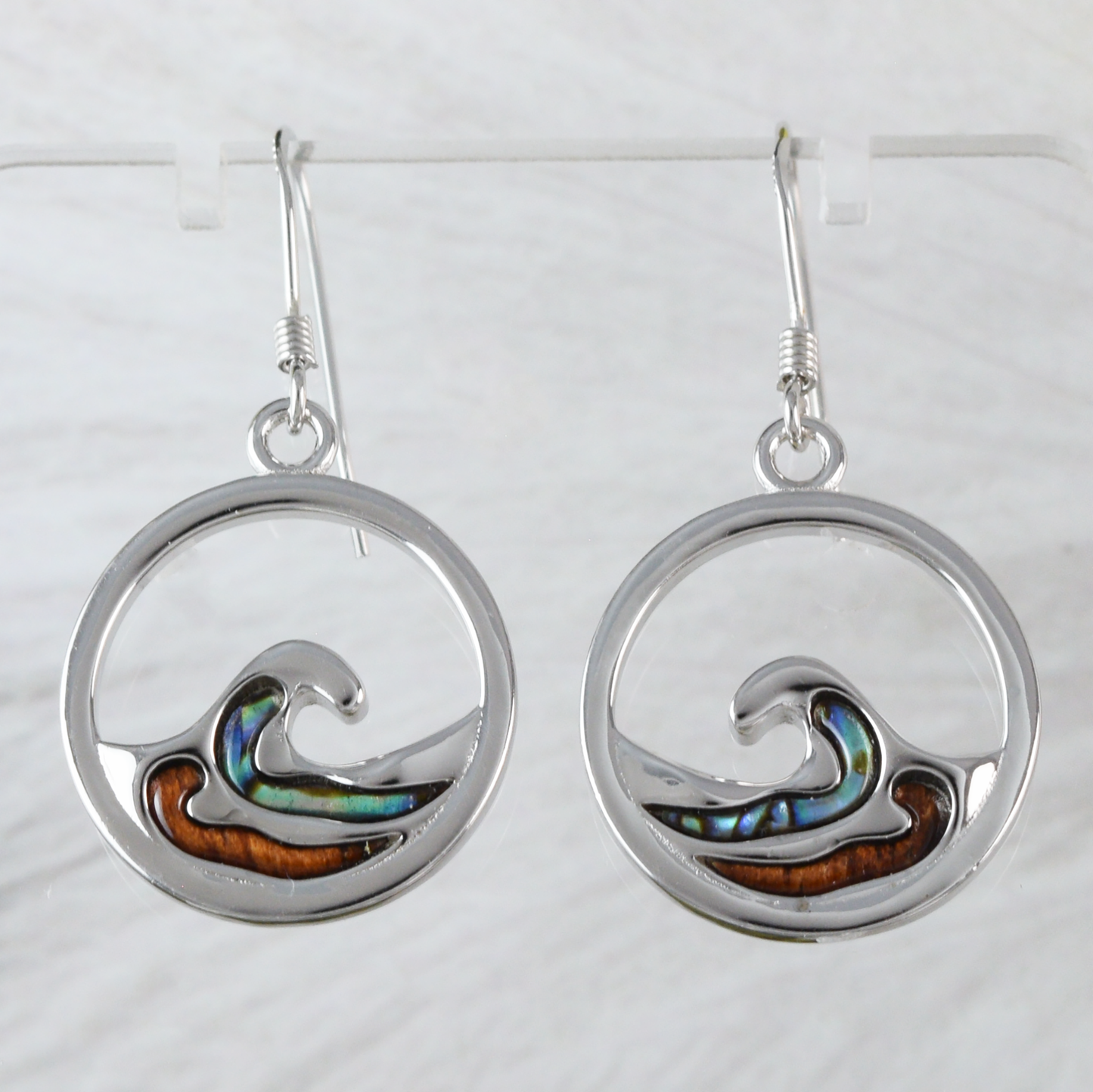 Silver Wave Koa Wood Abalone Earrings - Hawaii Treasures Shop