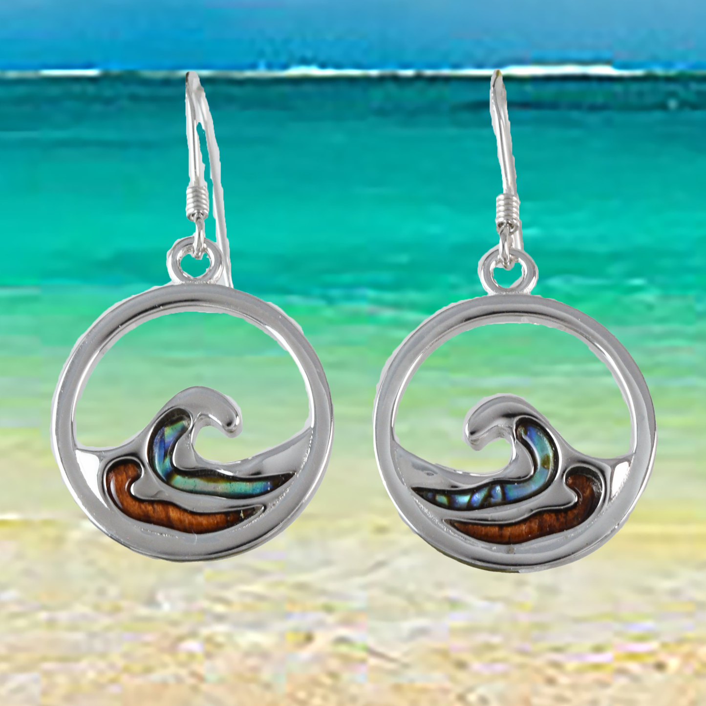 Silver Wave Koa Wood Abalone Earrings - Hawaii Treasures Shop