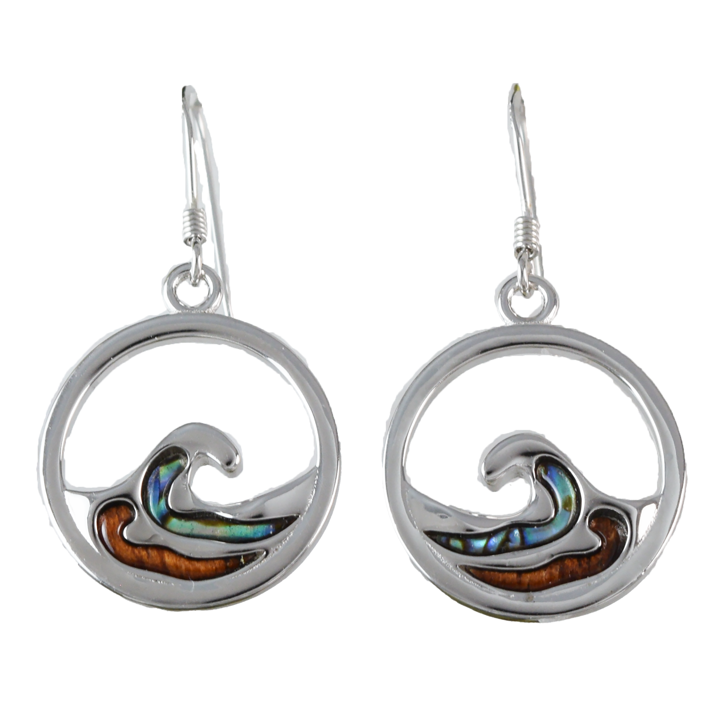 Silver Wave Koa Wood Abalone Earrings - Hawaii Treasures Shop