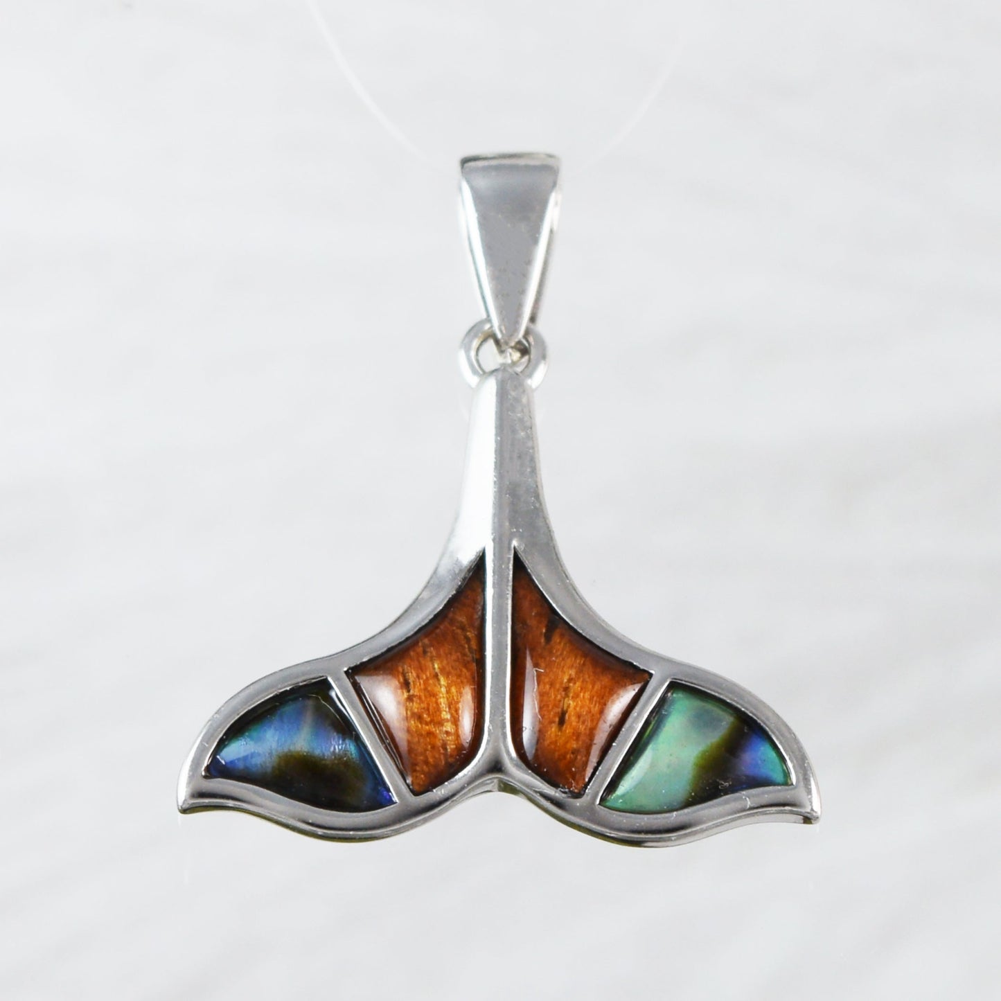 Silver Whale Tail Koa Wood Abalone Necklace - Hawaii Treasures Shop
